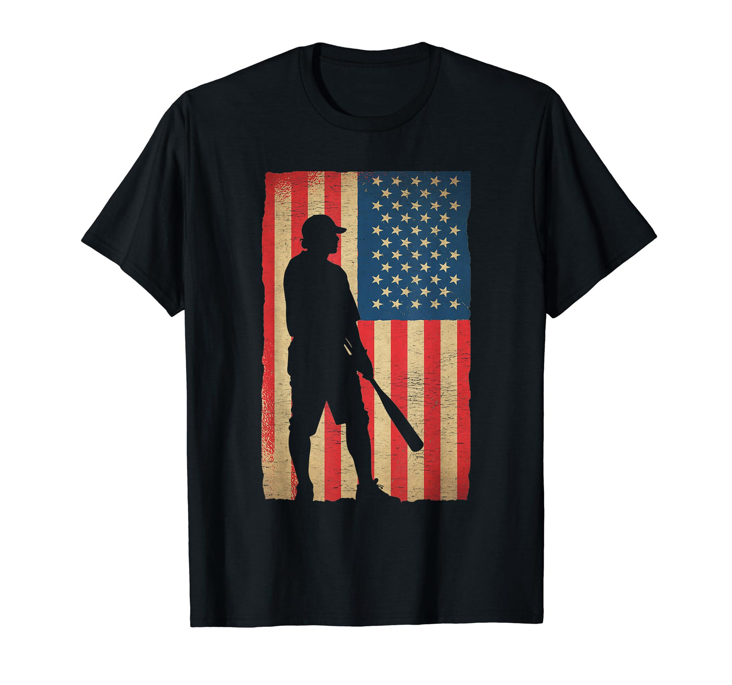 Baseball Player American Flag Distressed T-Shirt - Graphic Print for Adults - T-Shirt, Sweatshirt, Hoodie