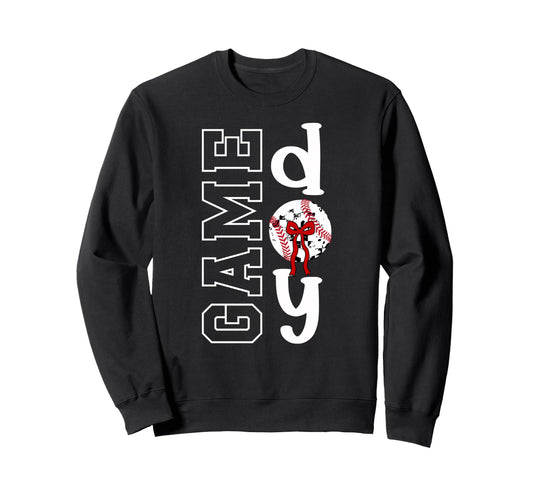 Baseball Game Day Bow Game Day Sweatshirt - Novelty Apparel for Adults - T-Shirt, Sweatshirt, Hoodie