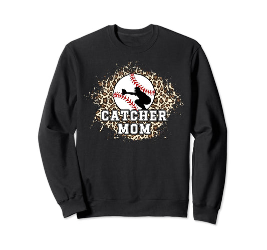 Baseball Catcher Mom Leopard Mom Sweatshirt - Custom Art Print Unisex - T-Shirt, Sweatshirt, Hoodie