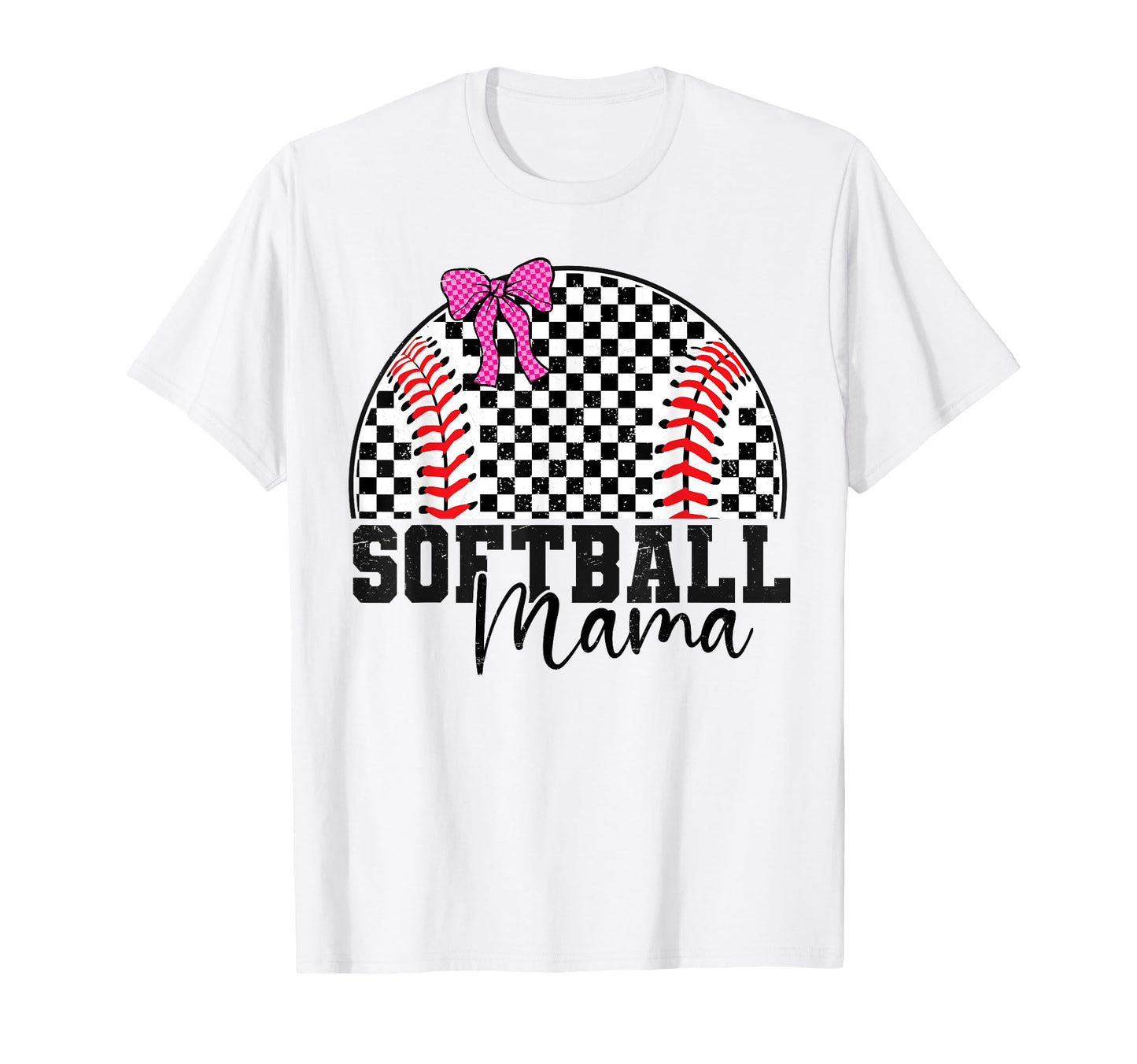 Checkered Baseball Mama Bow Varsity Mom T-Shirt - Trendy Graphic Unisex - T-Shirt, Sweatshirt, Hoodie