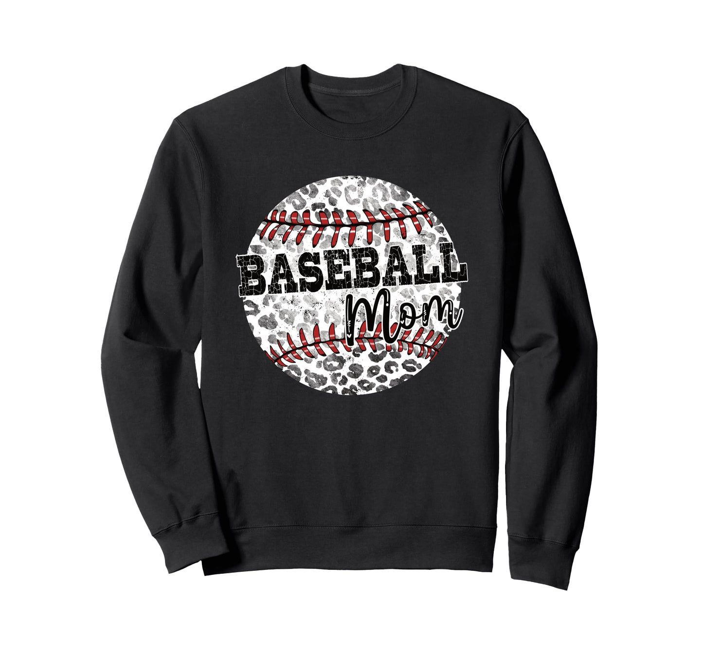 Leopard Baseball Mom Distressed Sweatshirt - Trendy Graphic for Adults - T-Shirt, Sweatshirt, Hoodie