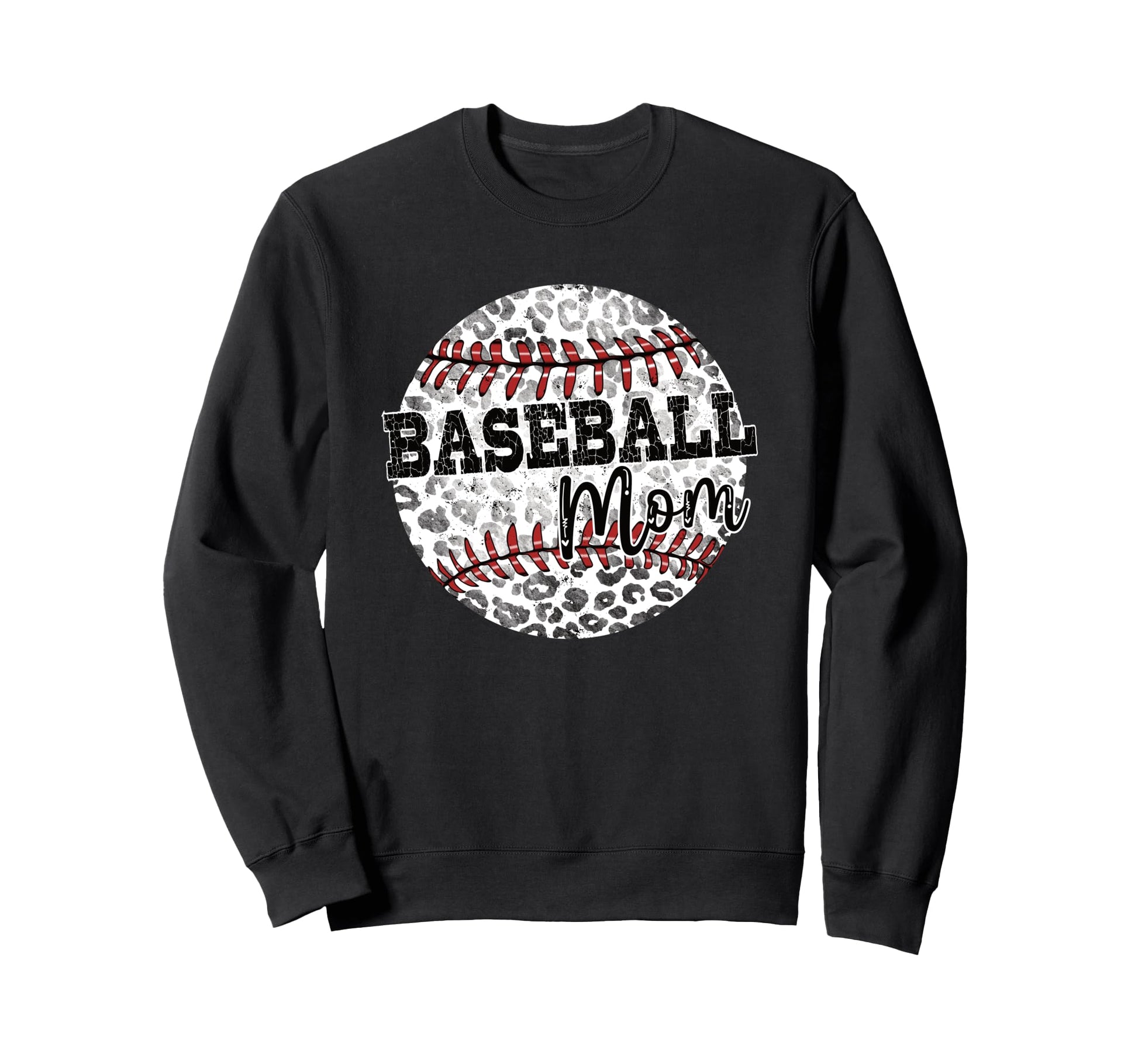 Leopard Baseball Mom Distressed Sweatshirt - Trendy Graphic for Adults - T-Shirt, Sweatshirt, Hoodie