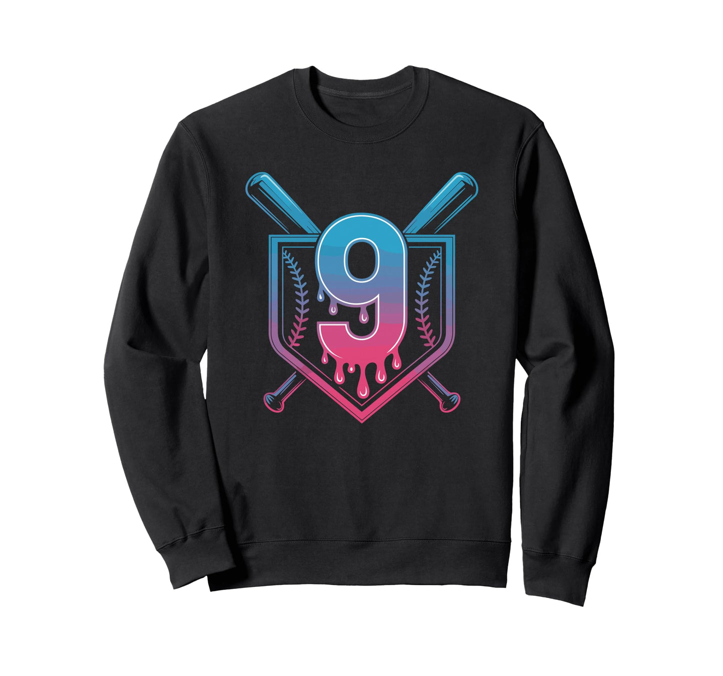 Nine Years Baseball Birthday Drip Sweatshirt - Trendy Graphic Men Women - T-Shirt, Sweatshirt, Hoodie