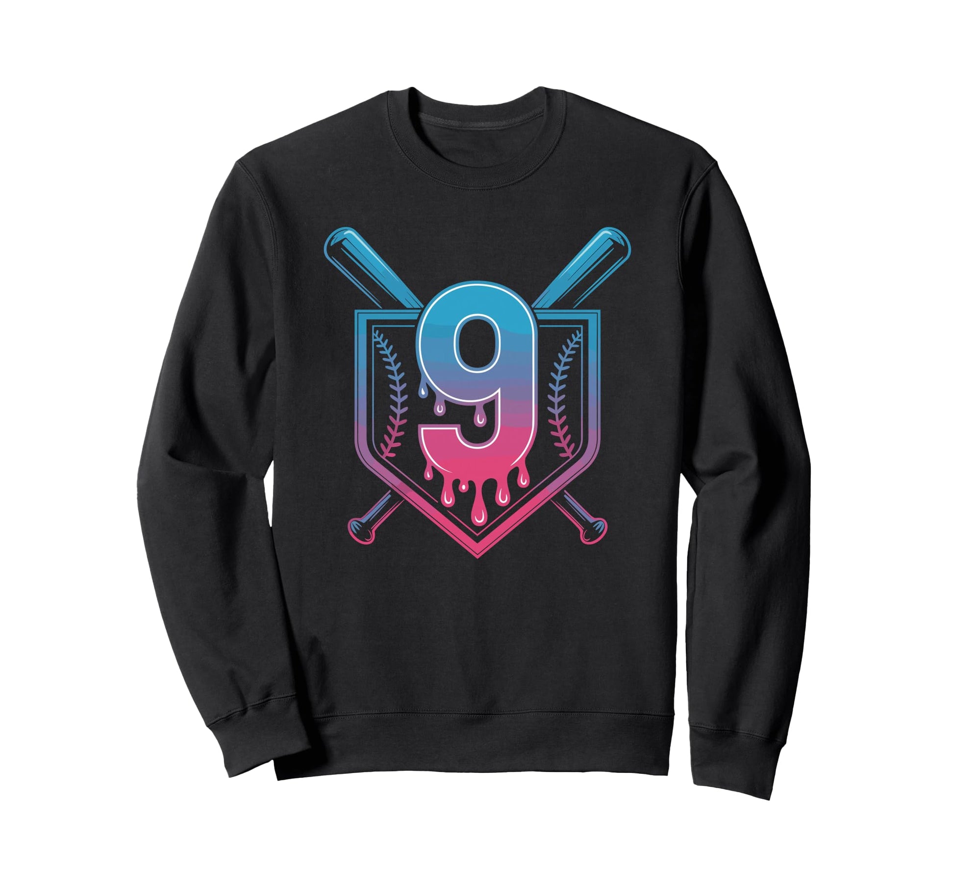 Nine Years Baseball Birthday Drip Sweatshirt - Trendy Graphic Men Women - T-Shirt, Sweatshirt, Hoodie