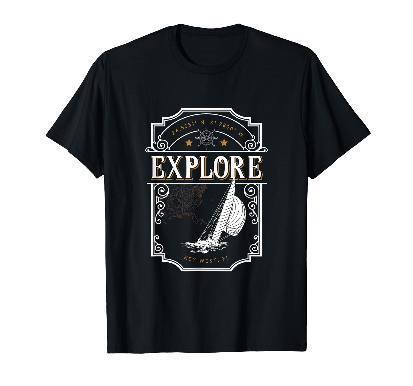 Key West Florida Sailing Fishing Map T-Shirt - Graphic Print for Adults - T-Shirt, Sweatshirt, Hoodie