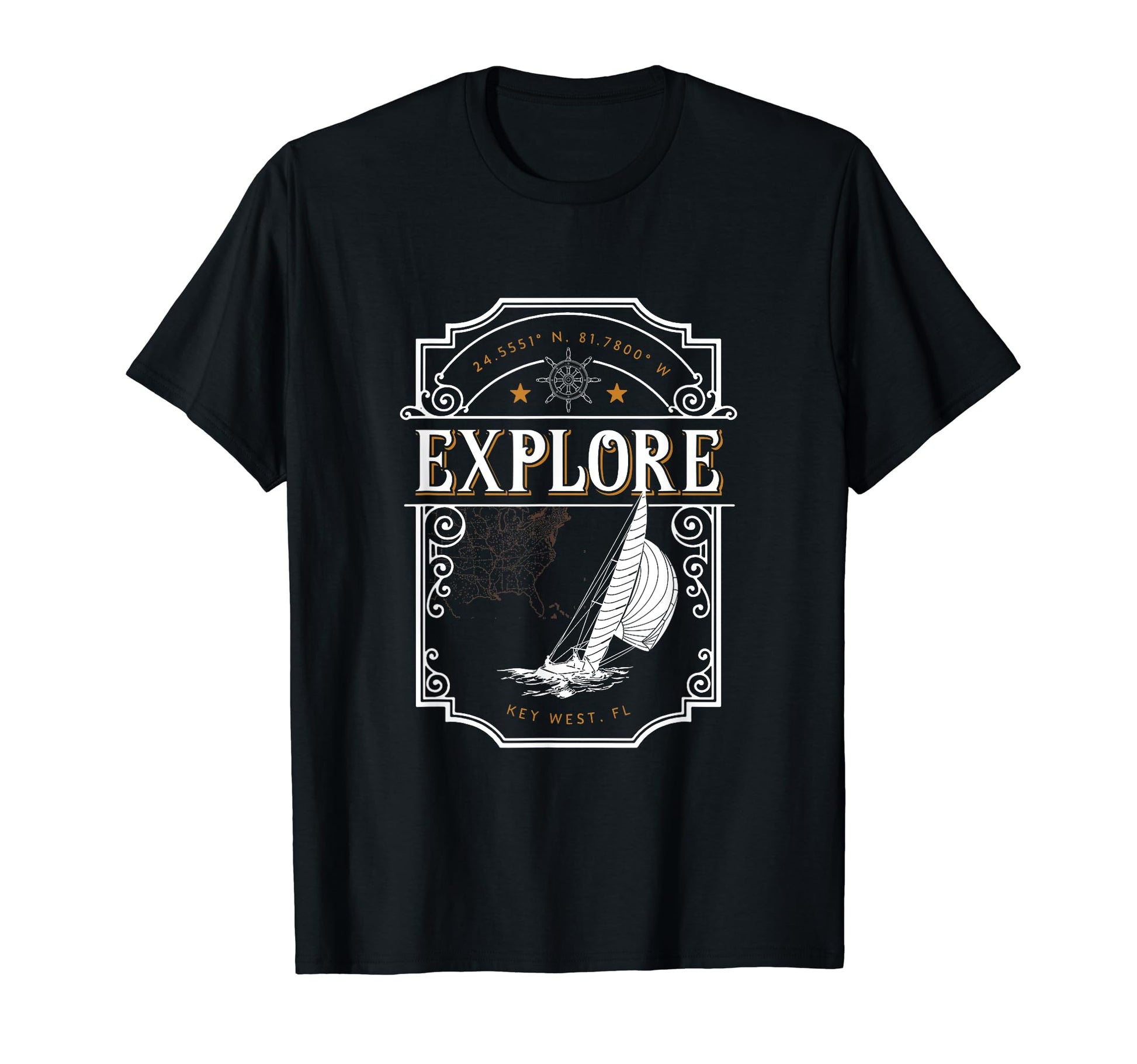 Key West Florida Sailing Fishing Map T-Shirt - Graphic Print for Adults - T-Shirt, Sweatshirt, Hoodie