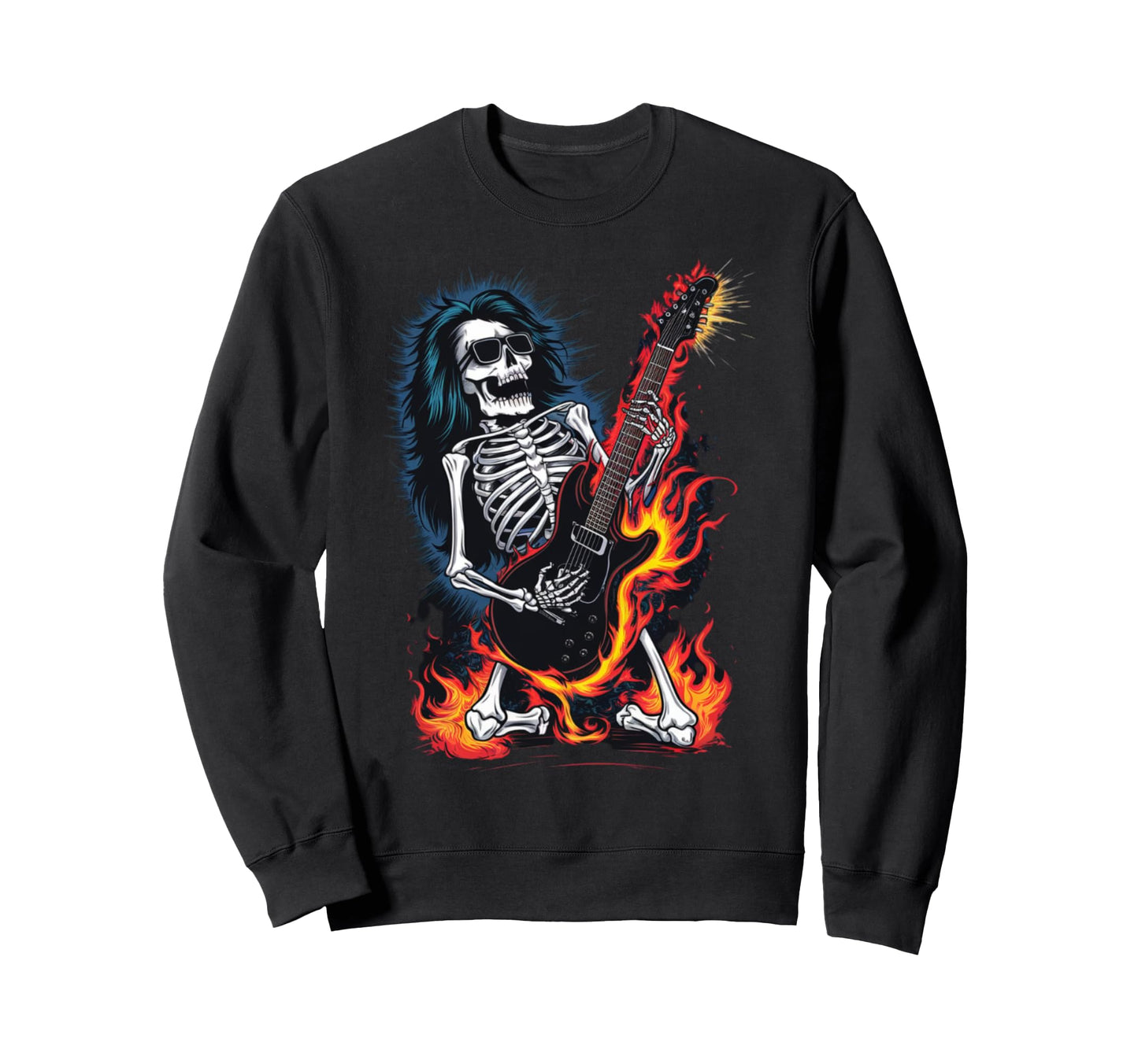 Skeleton Playing Guitar Rock And Roll Sweatshirt - Minimalist Print Unisex - T-Shirt, Sweatshirt, Hoodie