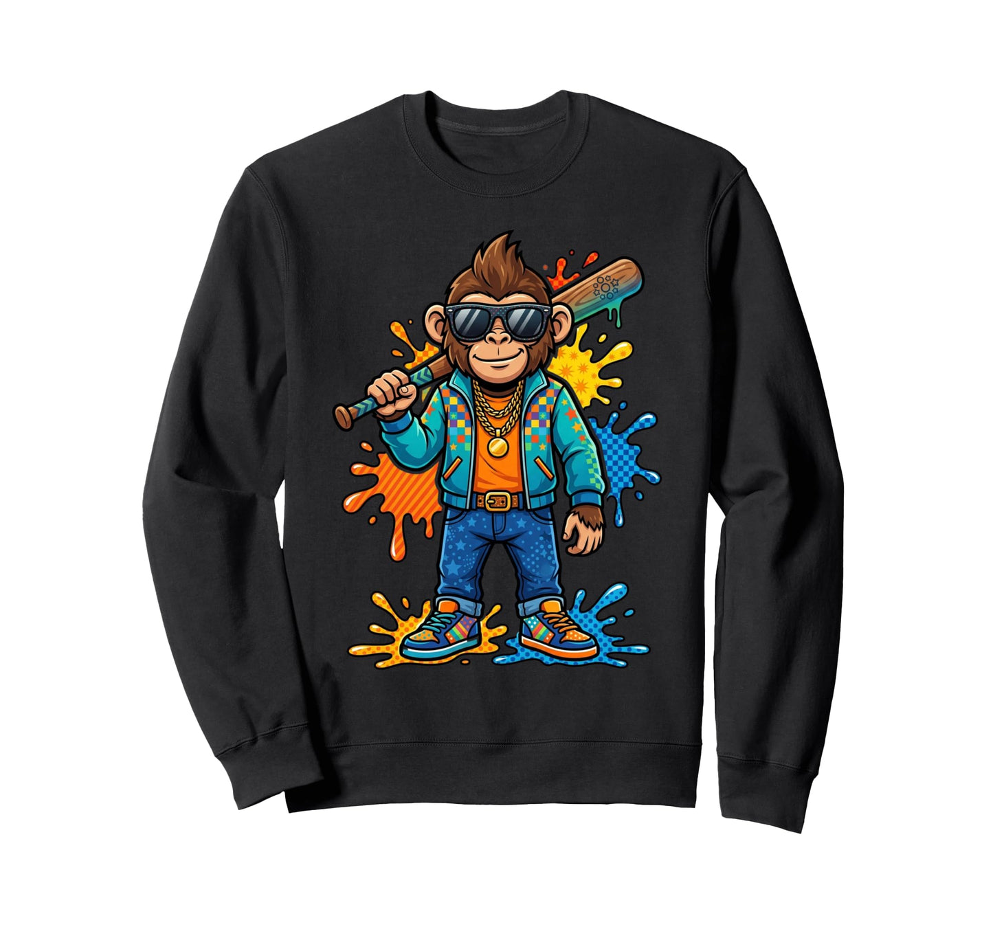 Funny Monkey Baseball Drip Animal Sweatshirt - Streetwear Style Men Women - T-Shirt, Sweatshirt, Hoodie