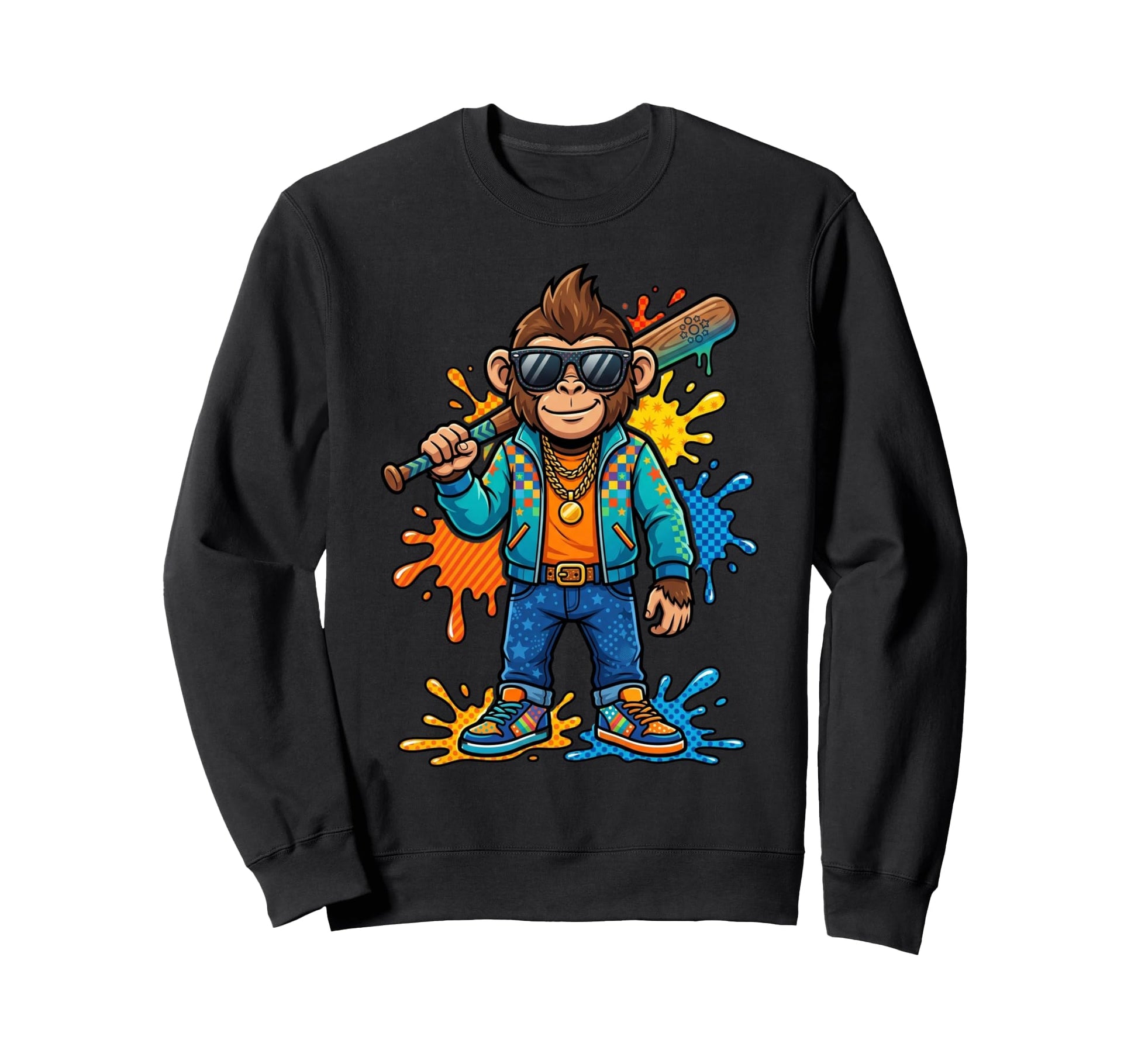 Funny Monkey Baseball Drip Animal Sweatshirt - Streetwear Style Men Women - T-Shirt, Sweatshirt, Hoodie