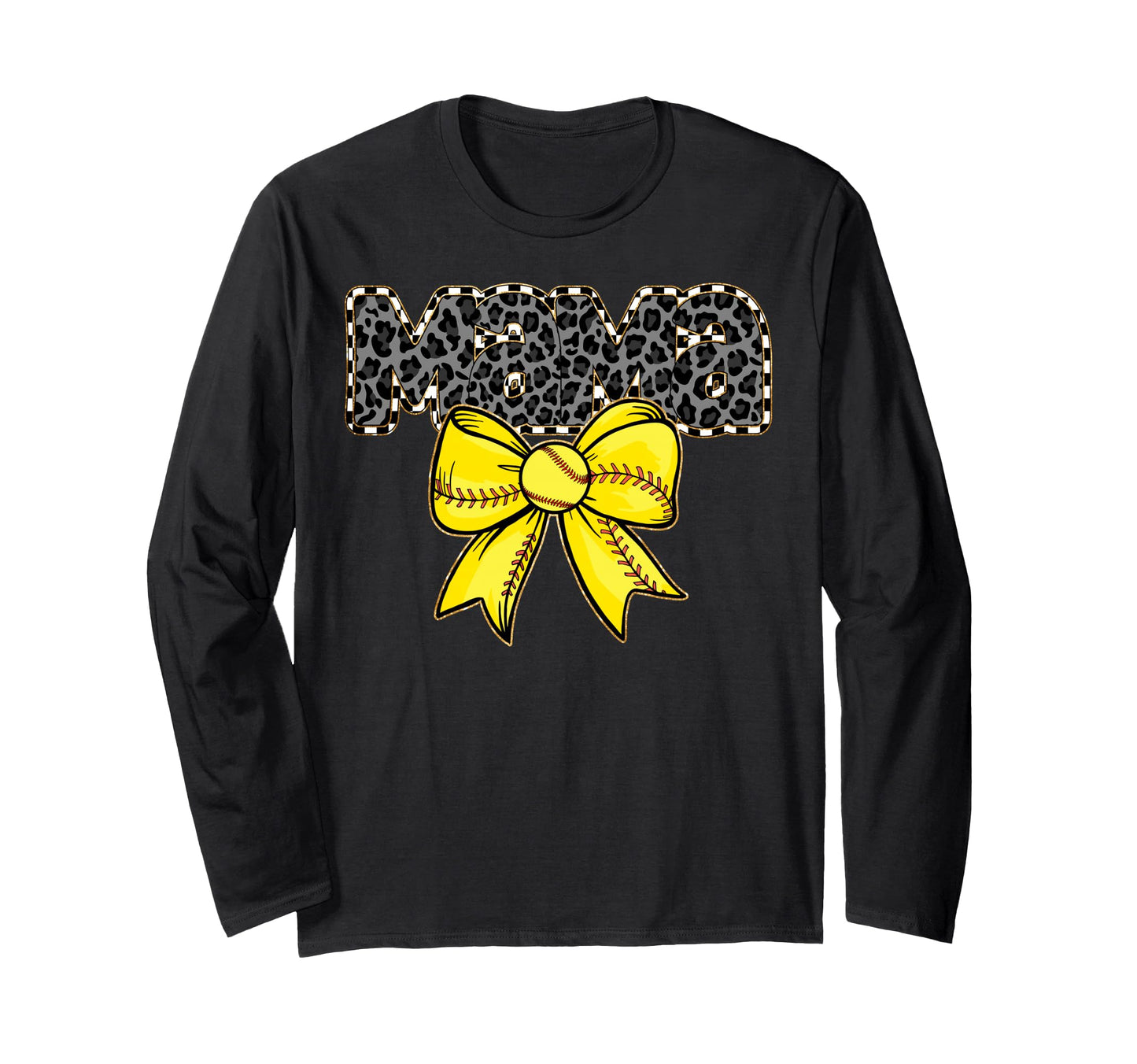 Mama Yellow Bow Baseball Softball Gift T-Shirt - Novelty Apparel Unisex - T-Shirt, Sweatshirt, Hoodie