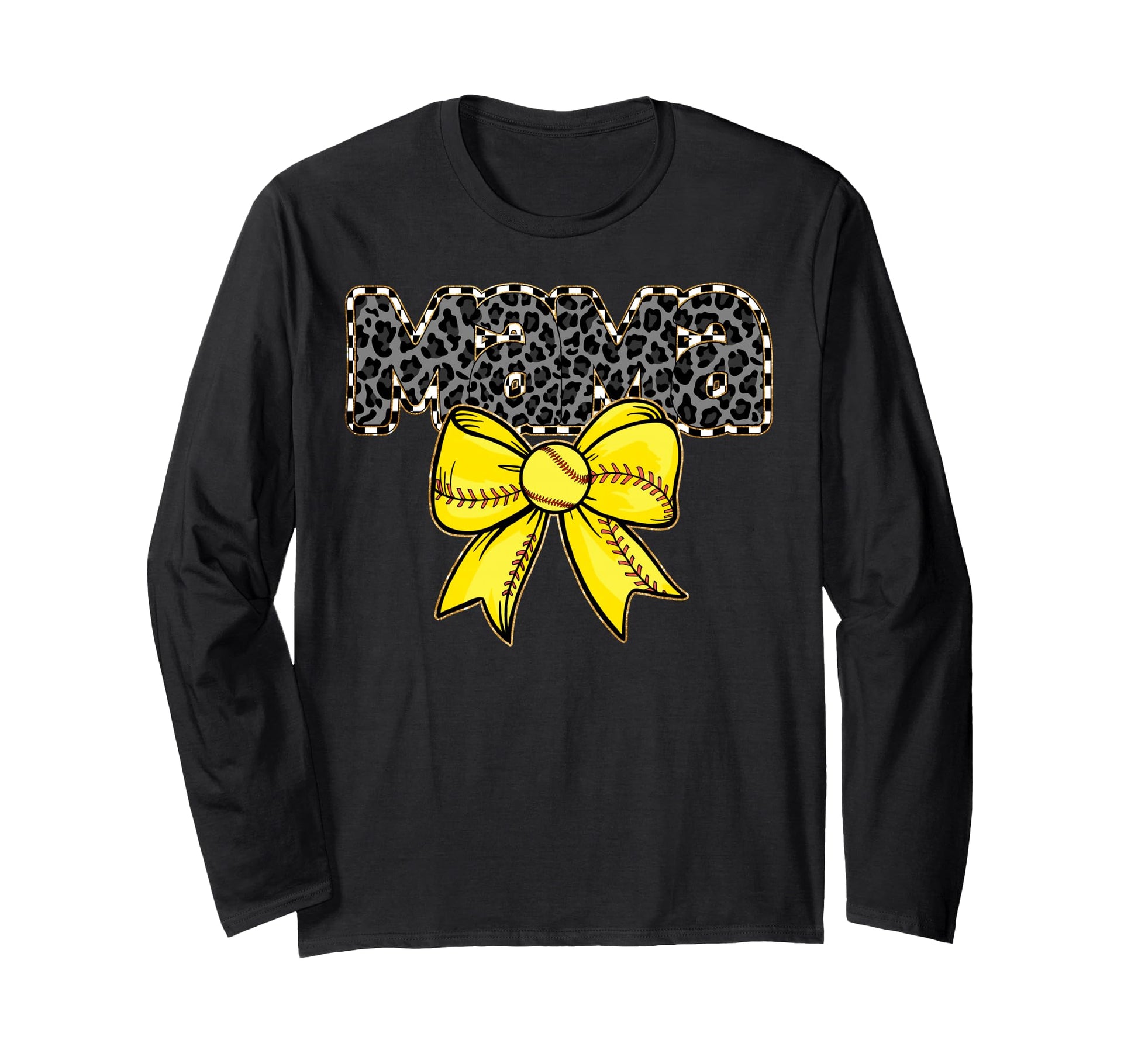 Mama Yellow Bow Baseball Softball Gift T-Shirt - Novelty Apparel Unisex - T-Shirt, Sweatshirt, Hoodie