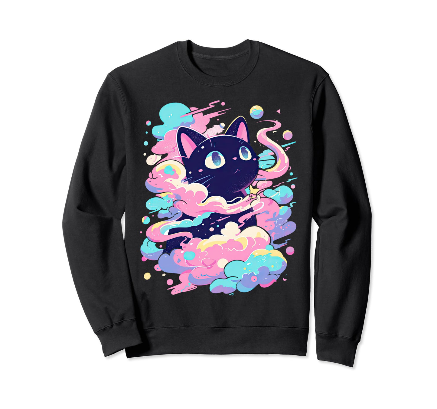Kawaii Black Cat Pastel Cloud Y2K Sweatshirt - Graphic Print Men Women - T-Shirt, Sweatshirt, Hoodie