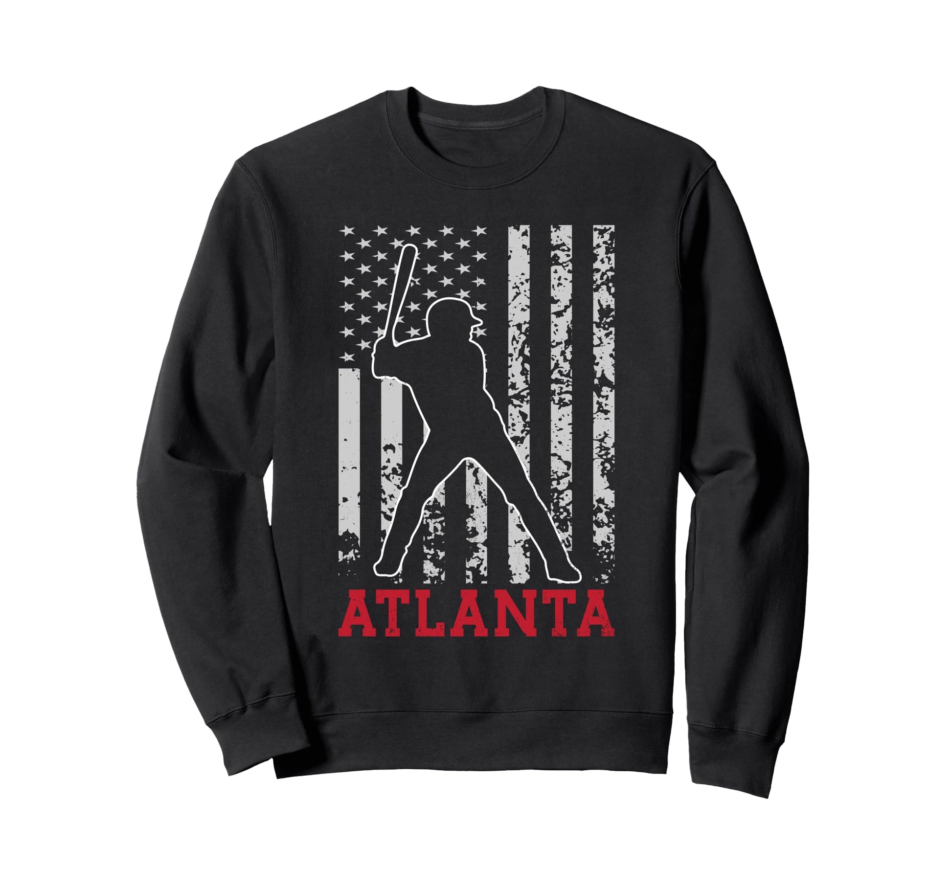 Atlanta American Flag Distressed Sweatshirt - Unique Graphic Unisex - T-Shirt, Sweatshirt, Hoodie