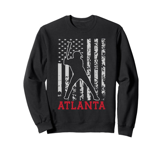 Atlanta American Flag Distressed Sweatshirt - Unique Graphic Unisex - T-Shirt, Sweatshirt, Hoodie