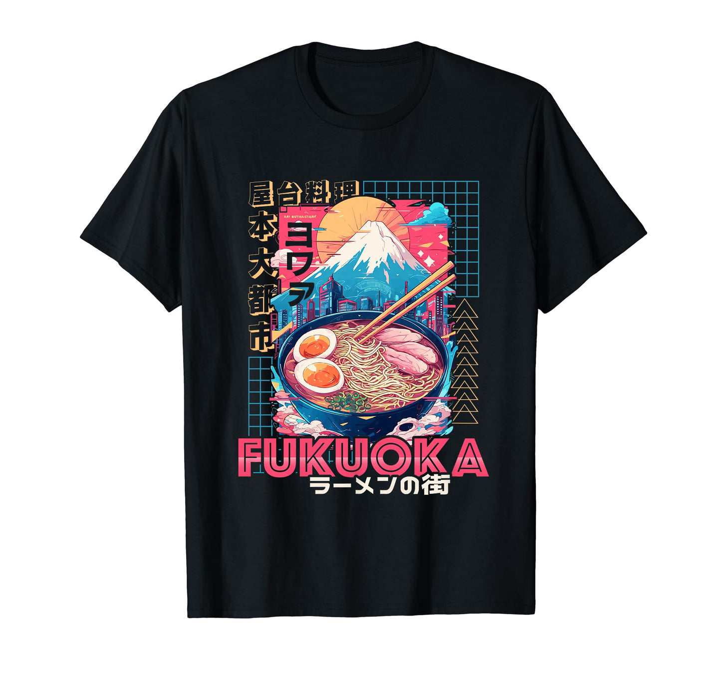 Fukuoka City 80S Synthwave Ramen T-Shirt - Fun Novelty Design Men Women - T-Shirt, Sweatshirt, Hoodie