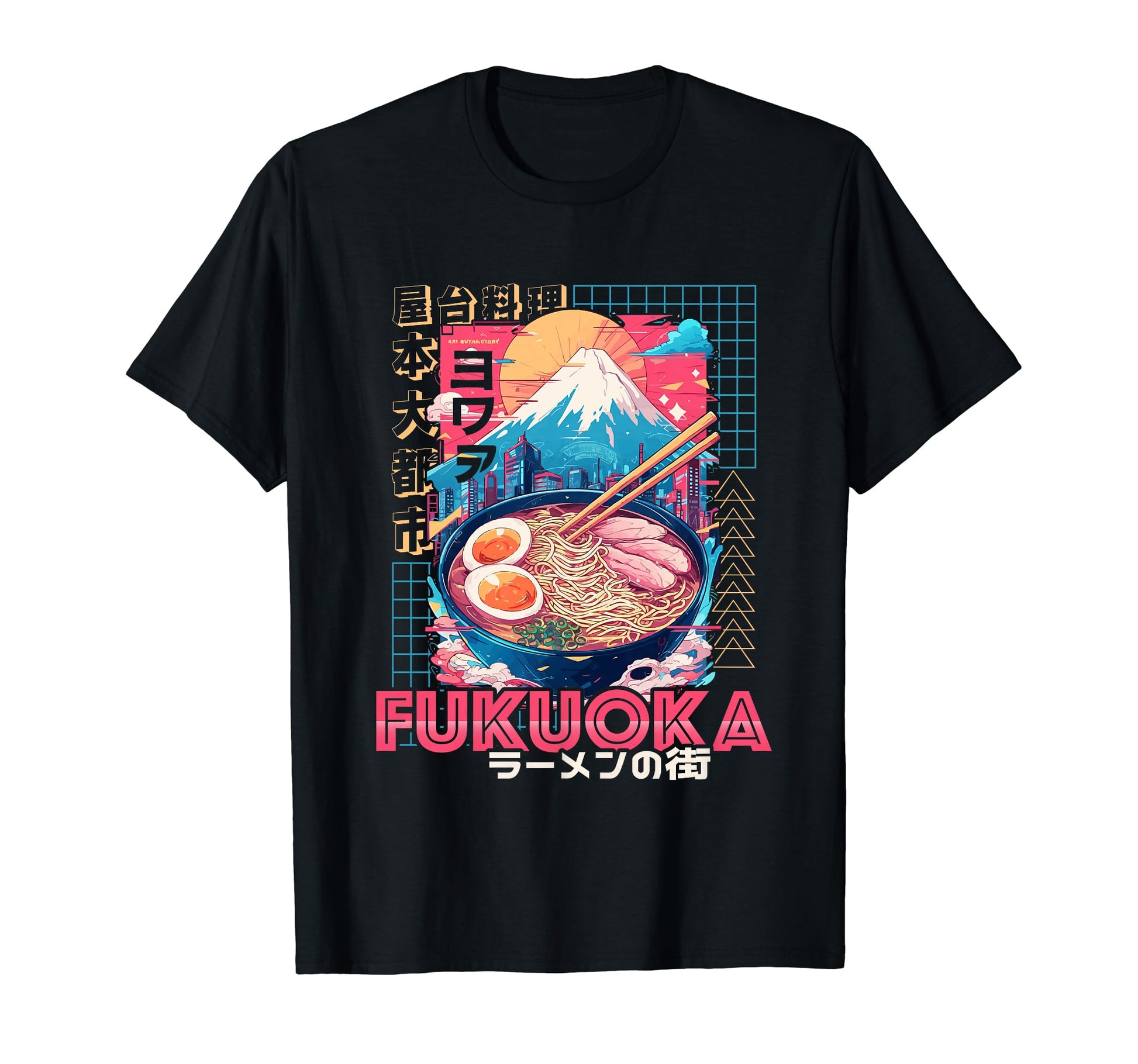 Fukuoka City 80S Synthwave Ramen T-Shirt - Fun Novelty Design Men Women - T-Shirt, Sweatshirt, Hoodie