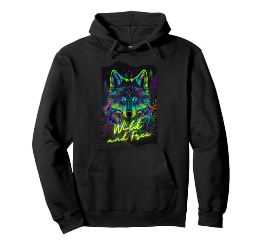 80S Vaporwave Synthwave Wolf Colorful Hoodie - Minimalist Print Men Women - T-Shirt, Sweatshirt, Hoodie