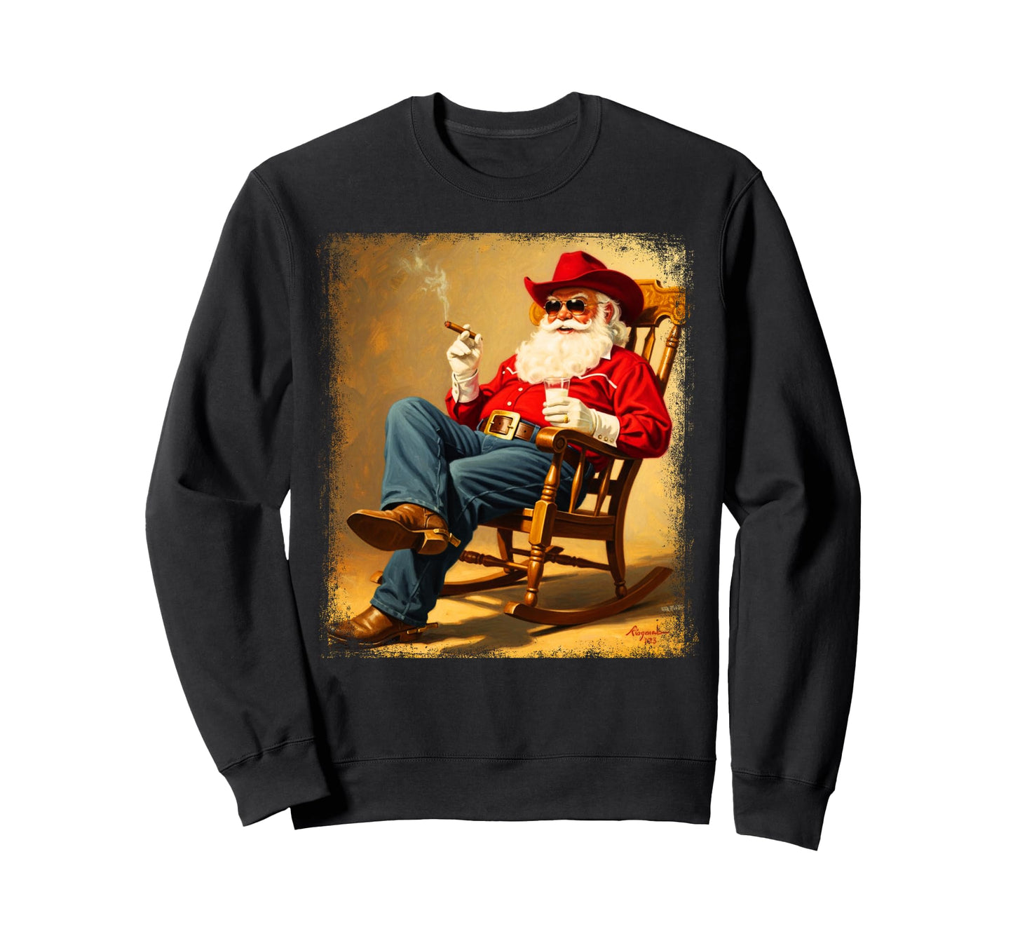 Country Cigar Jolly Cowboy Santa Sweatshirt - Trendy Graphic Unisex - T-Shirt, Sweatshirt, Hoodie