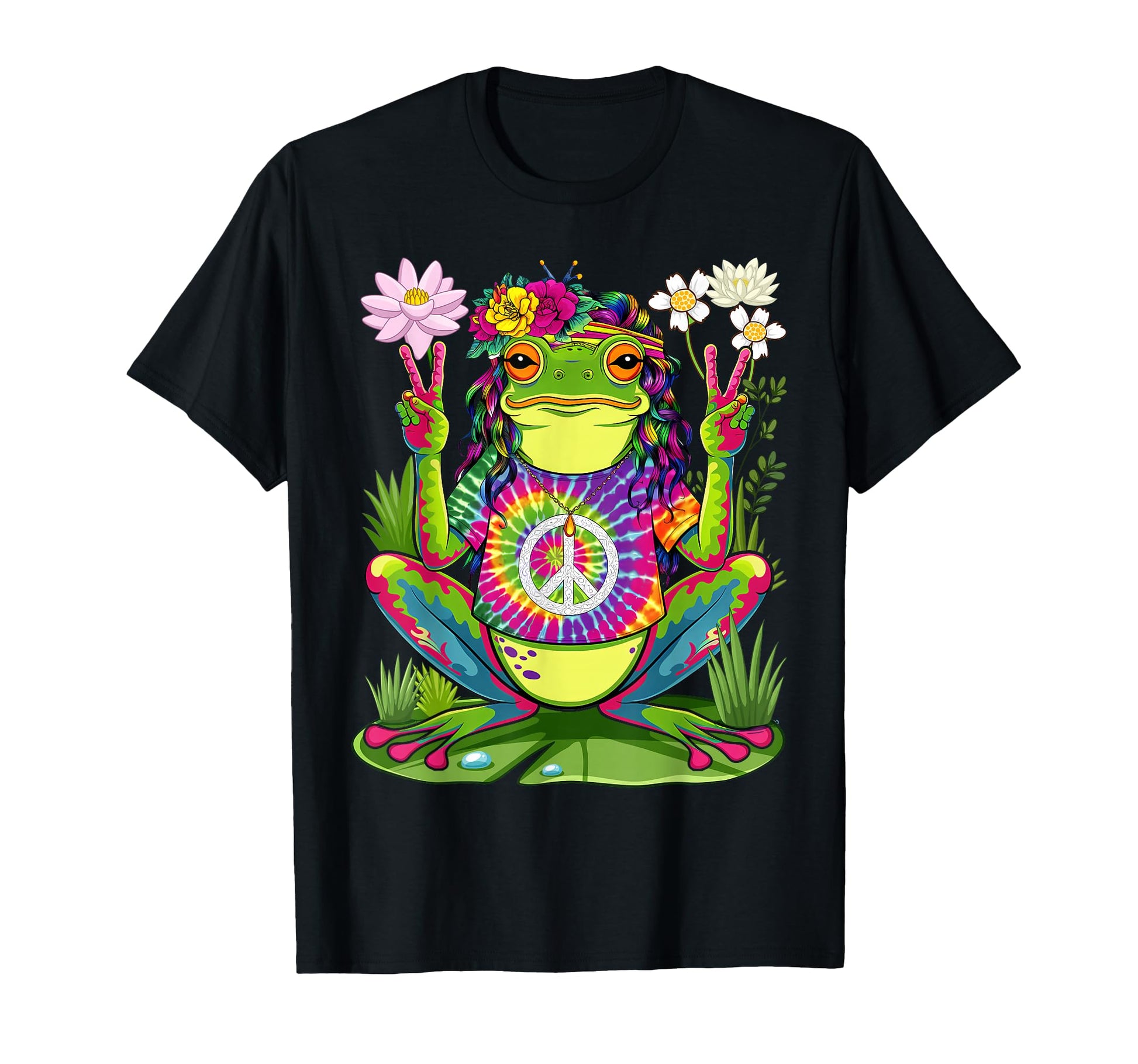 Tie Dye Frog Peace Sign 60S 70S T-Shirt - Custom Art Print for Adults - T-Shirt, Sweatshirt, Hoodie
