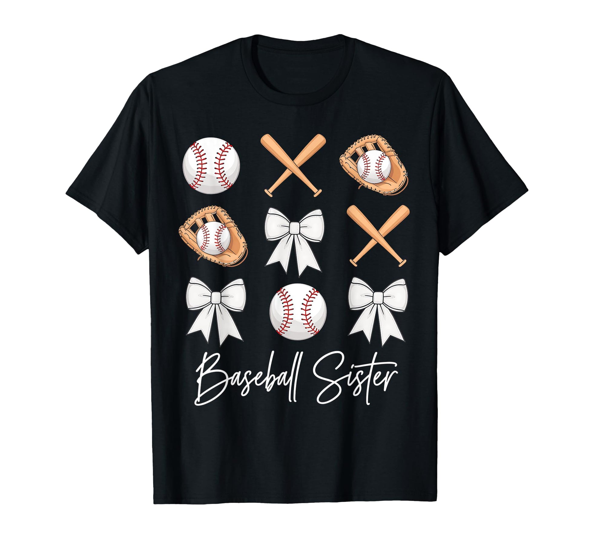 Baseball Sister Coquette Bow Cheer T-Shirt - Minimalist Print for Adults - T-Shirt, Sweatshirt, Hoodie