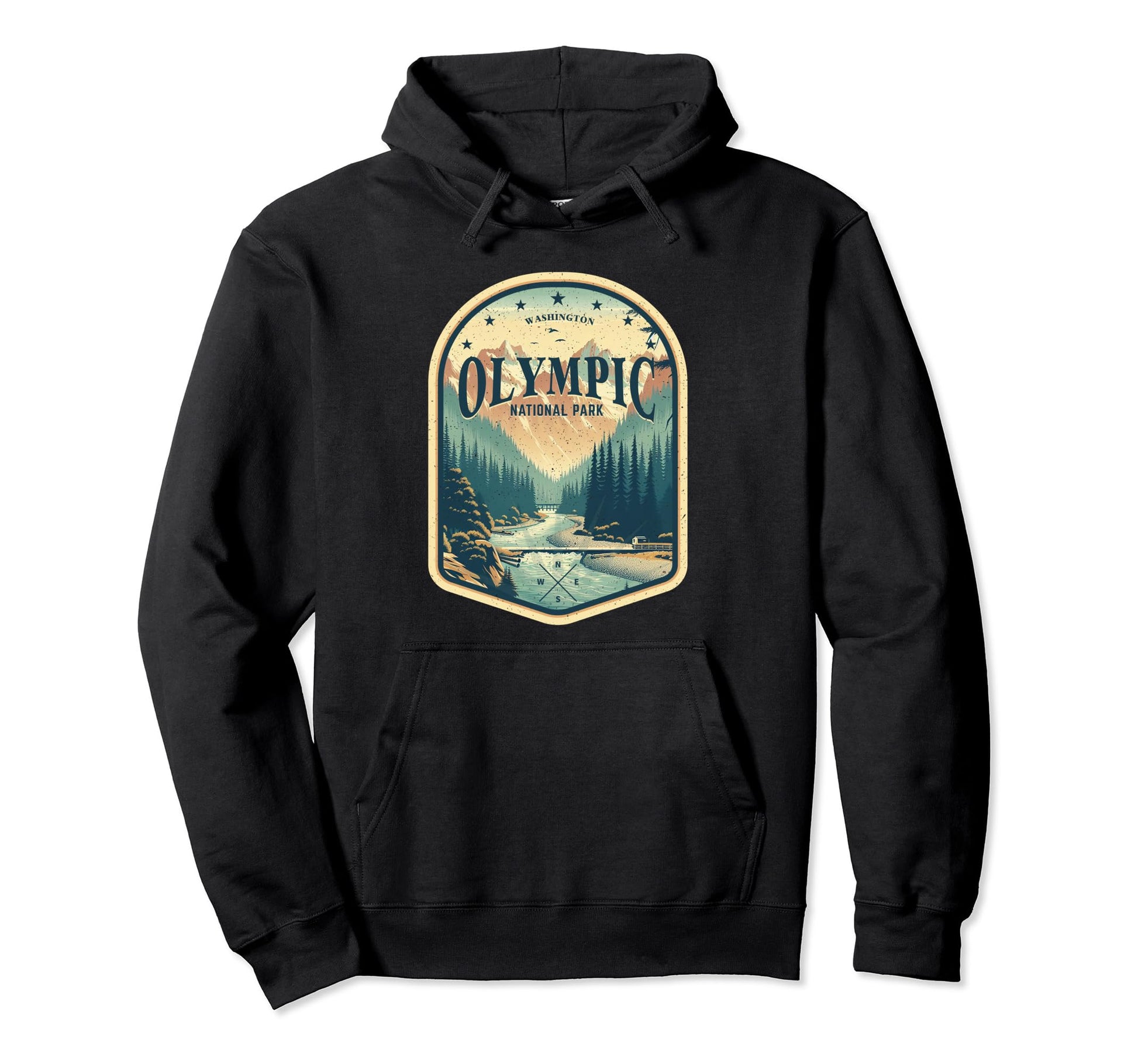 Olympic National Park Compass And Stars Hoodie - Graphic Print for Adults - T-Shirt, Sweatshirt, Hoodie