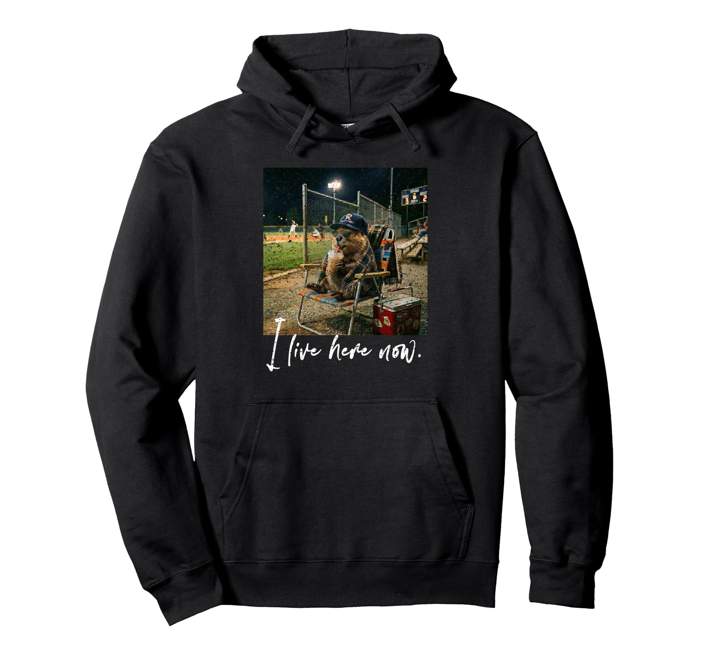 Distressed I Live Here Now Beaver Hoodie - Novelty Apparel Men Women - T-Shirt, Sweatshirt, Hoodie
