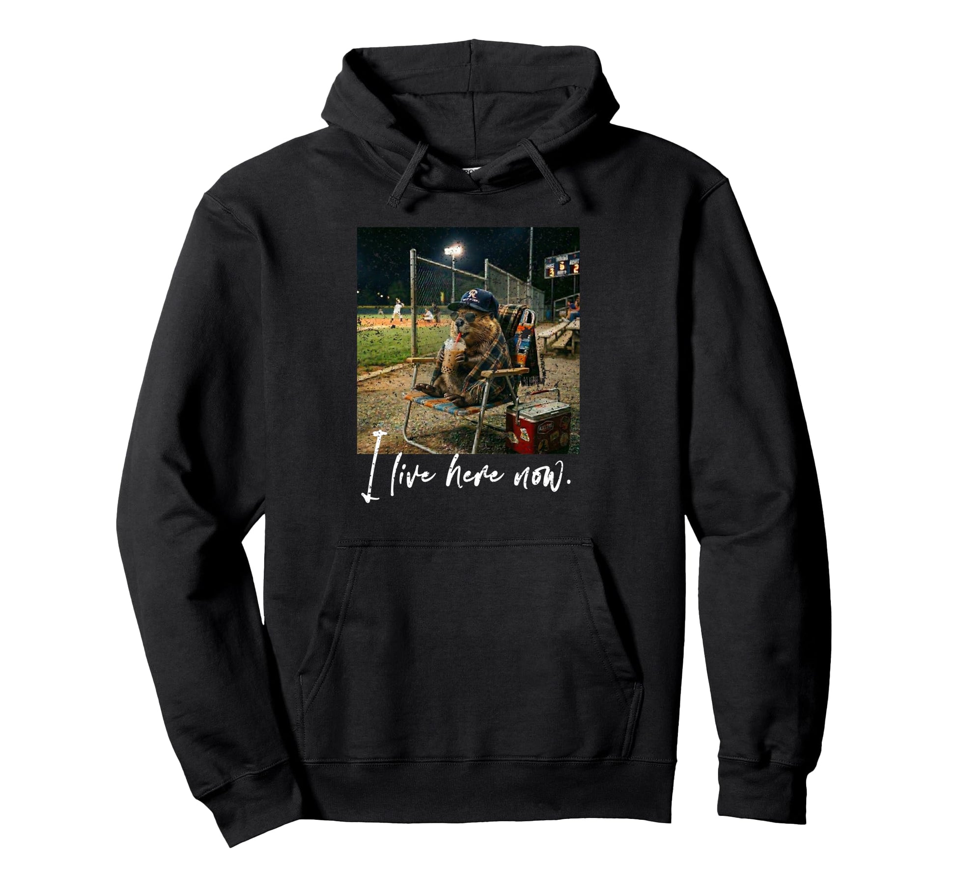 Distressed I Live Here Now Beaver Hoodie - Novelty Apparel Men Women - T-Shirt, Sweatshirt, Hoodie