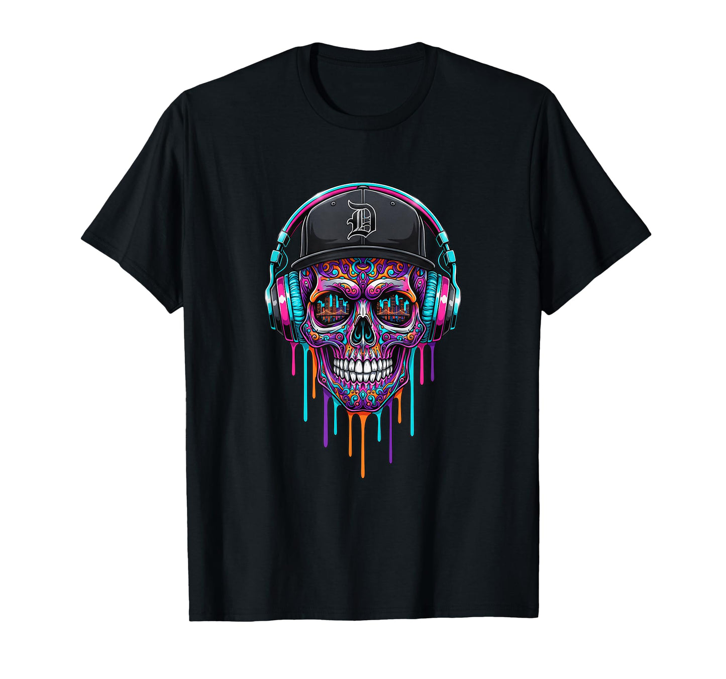 Baseball Drip Skull Headphones Cap T-Shirt - Aesthetic Graphic Unisex - T-Shirt, Sweatshirt, Hoodie