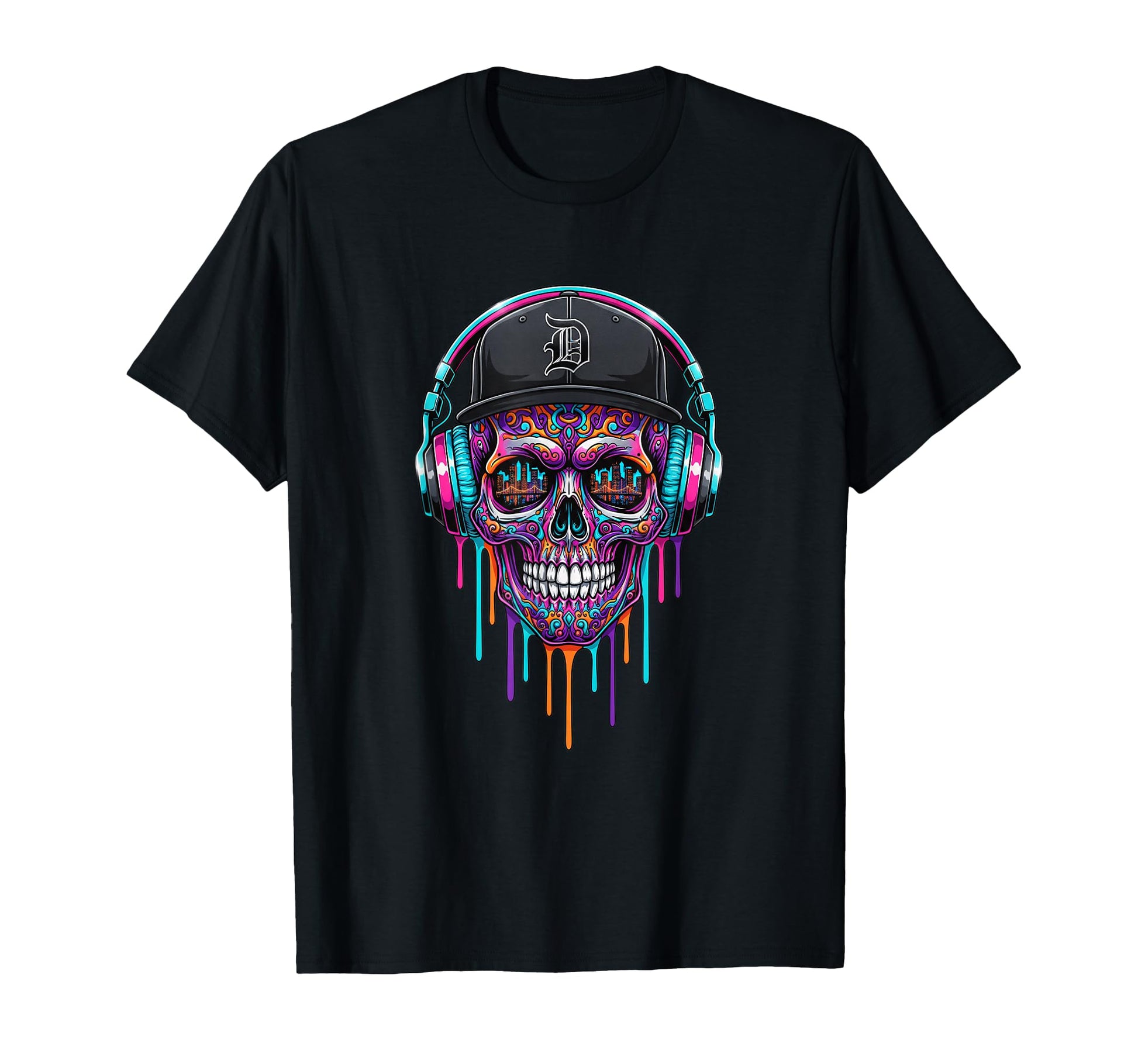 Baseball Drip Skull Headphones Cap T-Shirt - Aesthetic Graphic Unisex - T-Shirt, Sweatshirt, Hoodie