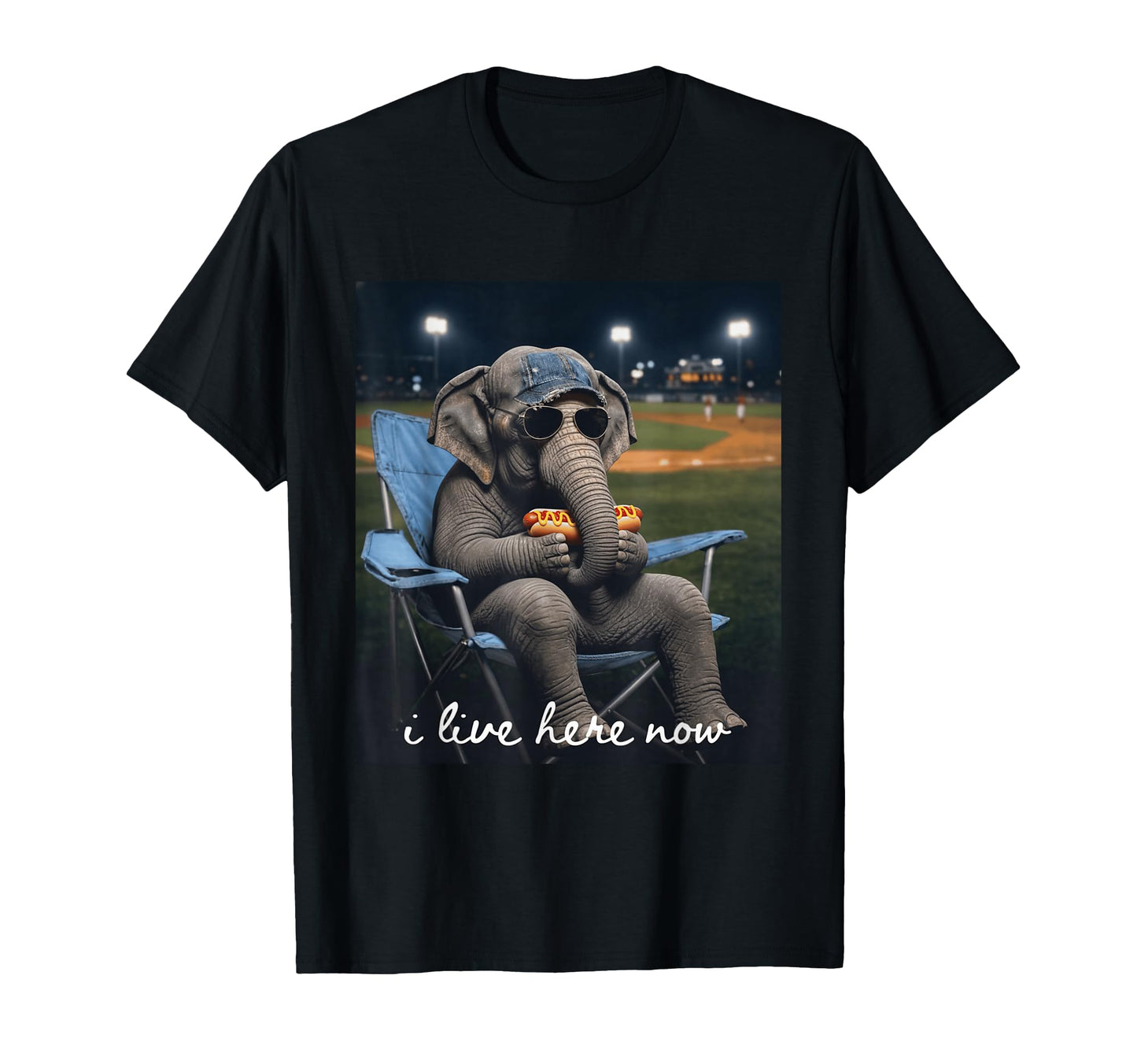 Funny Elephant Baseball I Live Here Now T-Shirt - Custom Art Print Unisex - T-Shirt, Sweatshirt, Hoodie