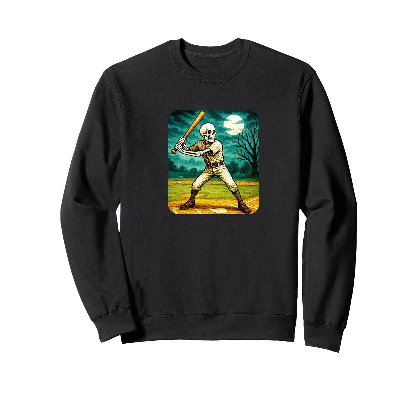 Skeleton Baseball Player Batter Field Sweatshirt - Custom Art Print Unisex - T-Shirt, Sweatshirt, Hoodie