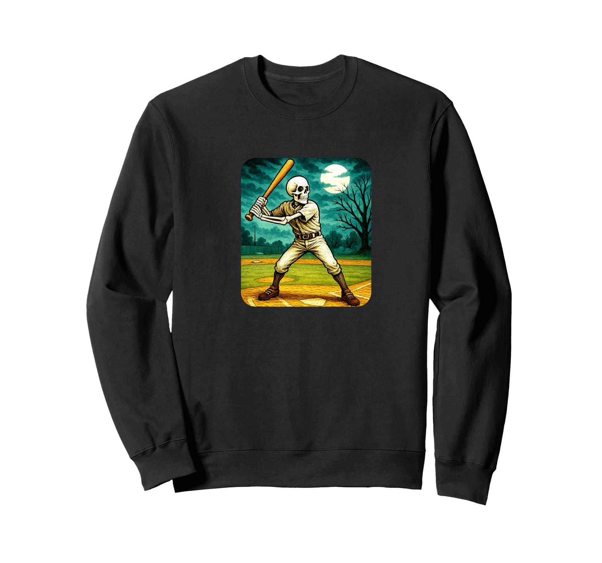 Skeleton Baseball Player Batter Field Sweatshirt - Custom Art Print Unisex - T-Shirt, Sweatshirt, Hoodie