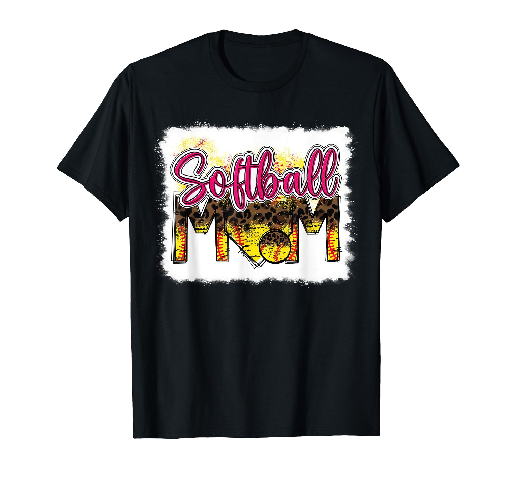 Bleached Softball Mom Leopard Funny T-Shirt - Trendy Graphic Unisex - T-Shirt, Sweatshirt, Hoodie