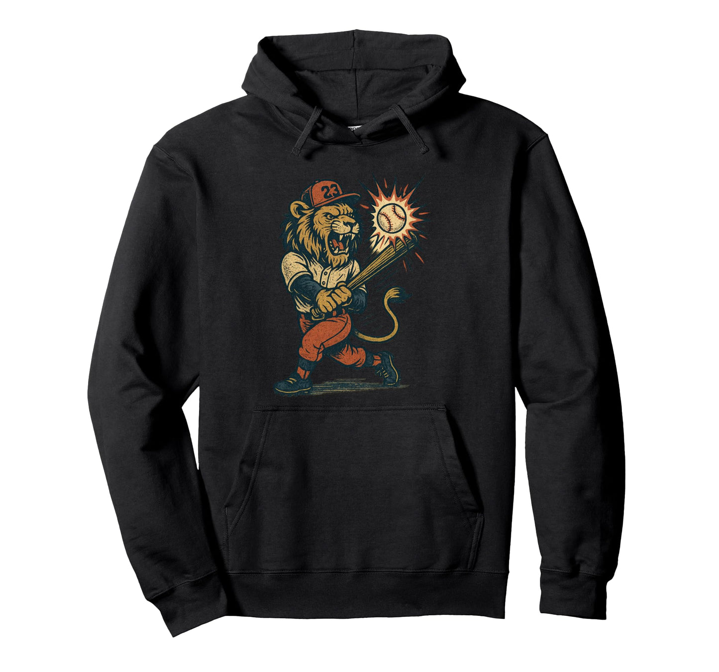 Lion Baseball Distressed Comic Sports Hoodie - Trendy Graphic Unisex - T-Shirt, Sweatshirt, Hoodie