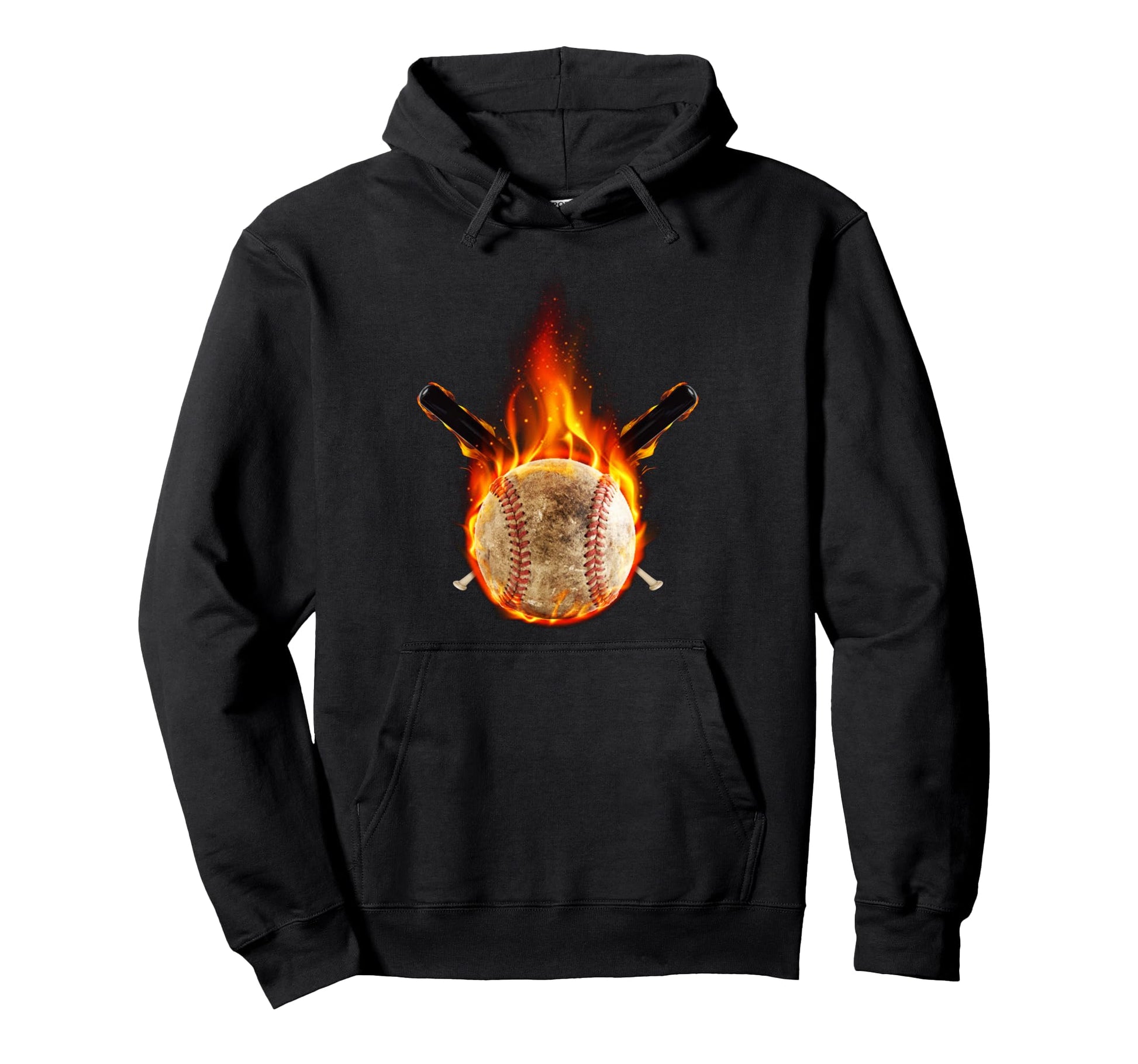 Fire Flame Baseball Bat Burning Baseball Hoodie - Minimalist Print Unisex - T-Shirt, Sweatshirt, Hoodie