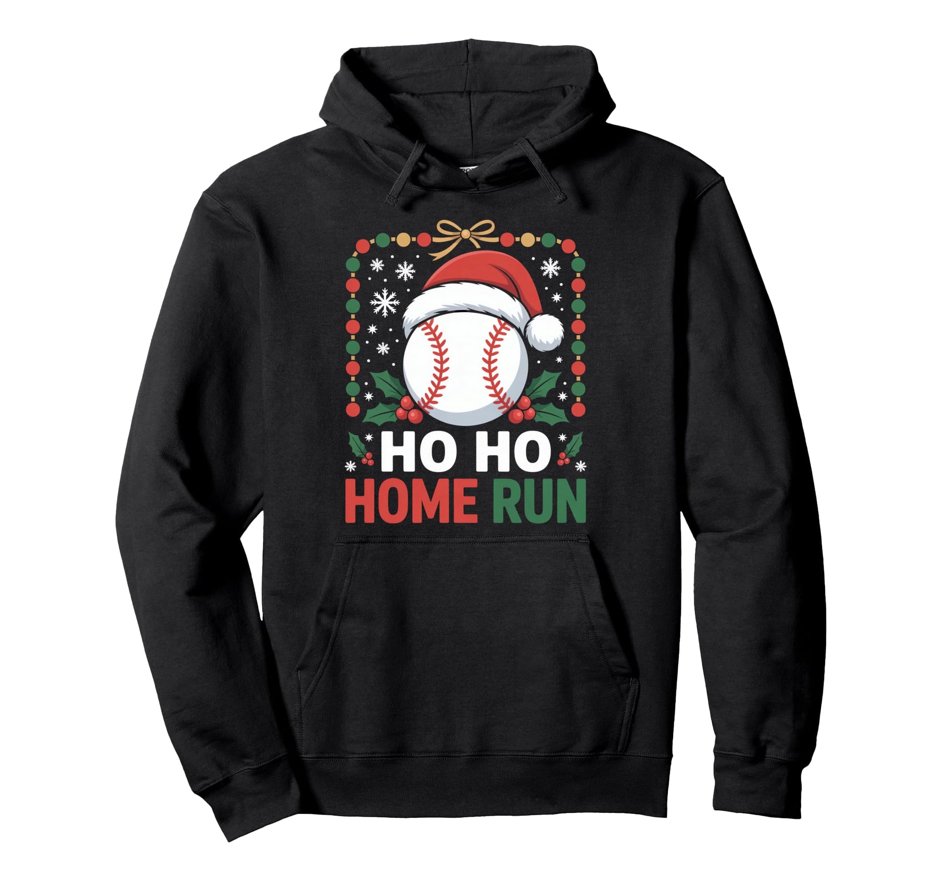 Ho Ho Home Run Baseball Santa Holiday Hoodie - Novelty Apparel for Adults - T-Shirt, Sweatshirt, Hoodie
