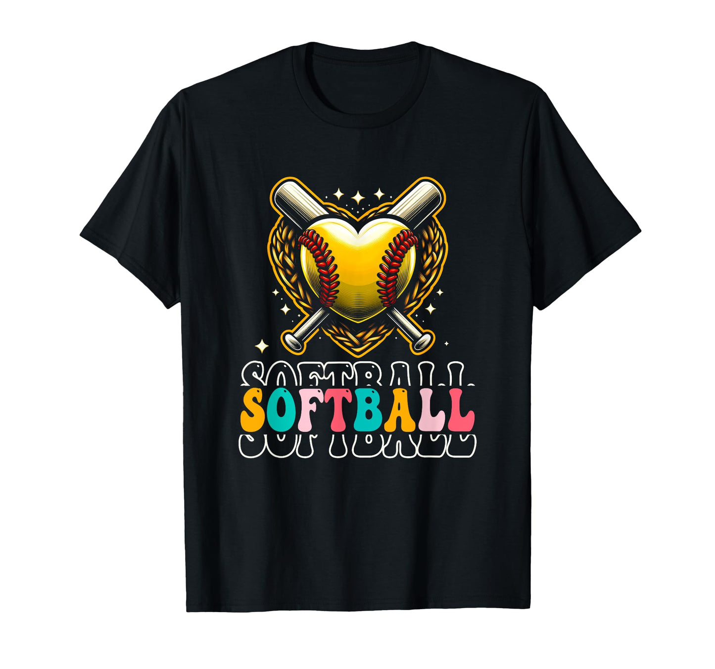 Groovy Love Heart Leopard Softball T-Shirt - Custom Art Print for Adults - T-Shirt, Sweatshirt, Hoodie