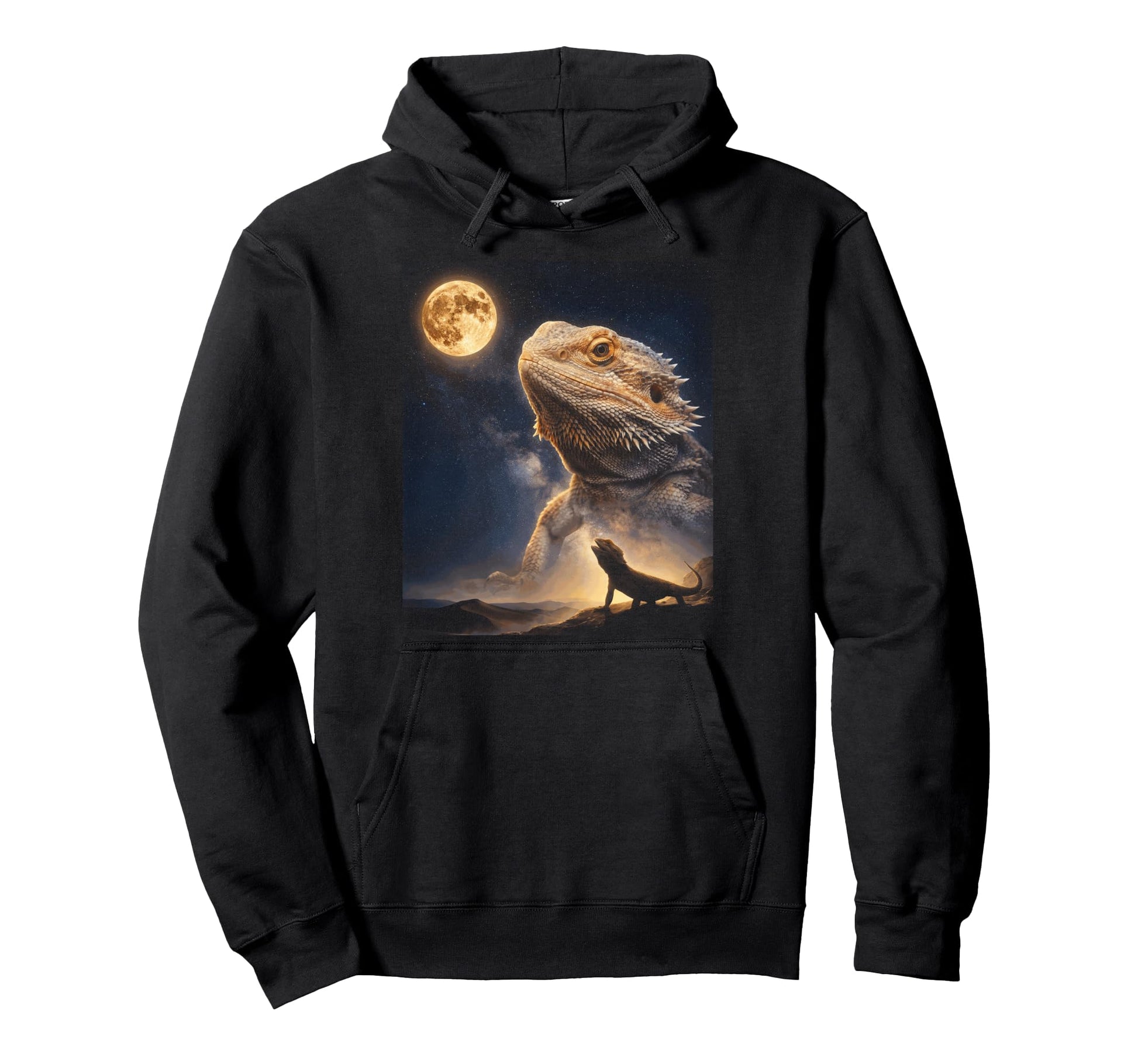 Howling Bearded Dragon Full Moon Starry Hoodie - Trendy Graphic Unisex - T-Shirt, Sweatshirt, Hoodie