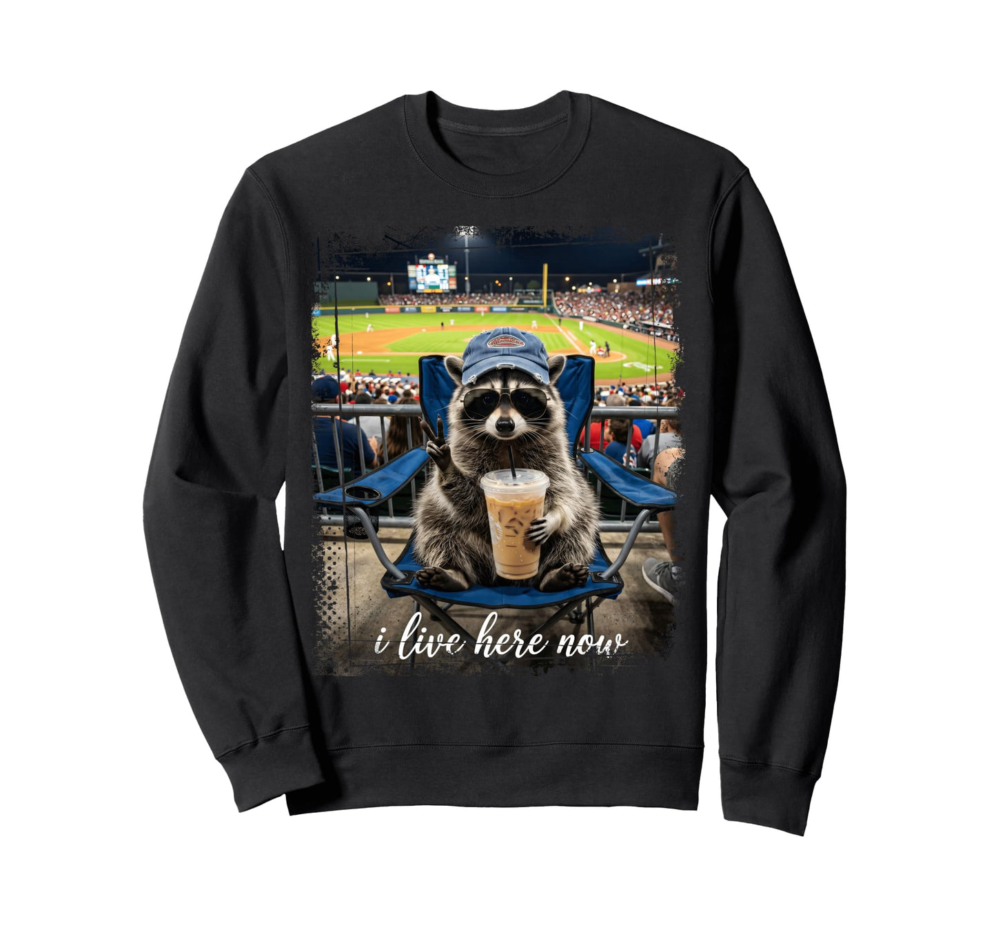 Peace Sign Raccoon Baseball Stadium I Sweatshirt - Graphic Print Unisex - T-Shirt, Sweatshirt, Hoodie