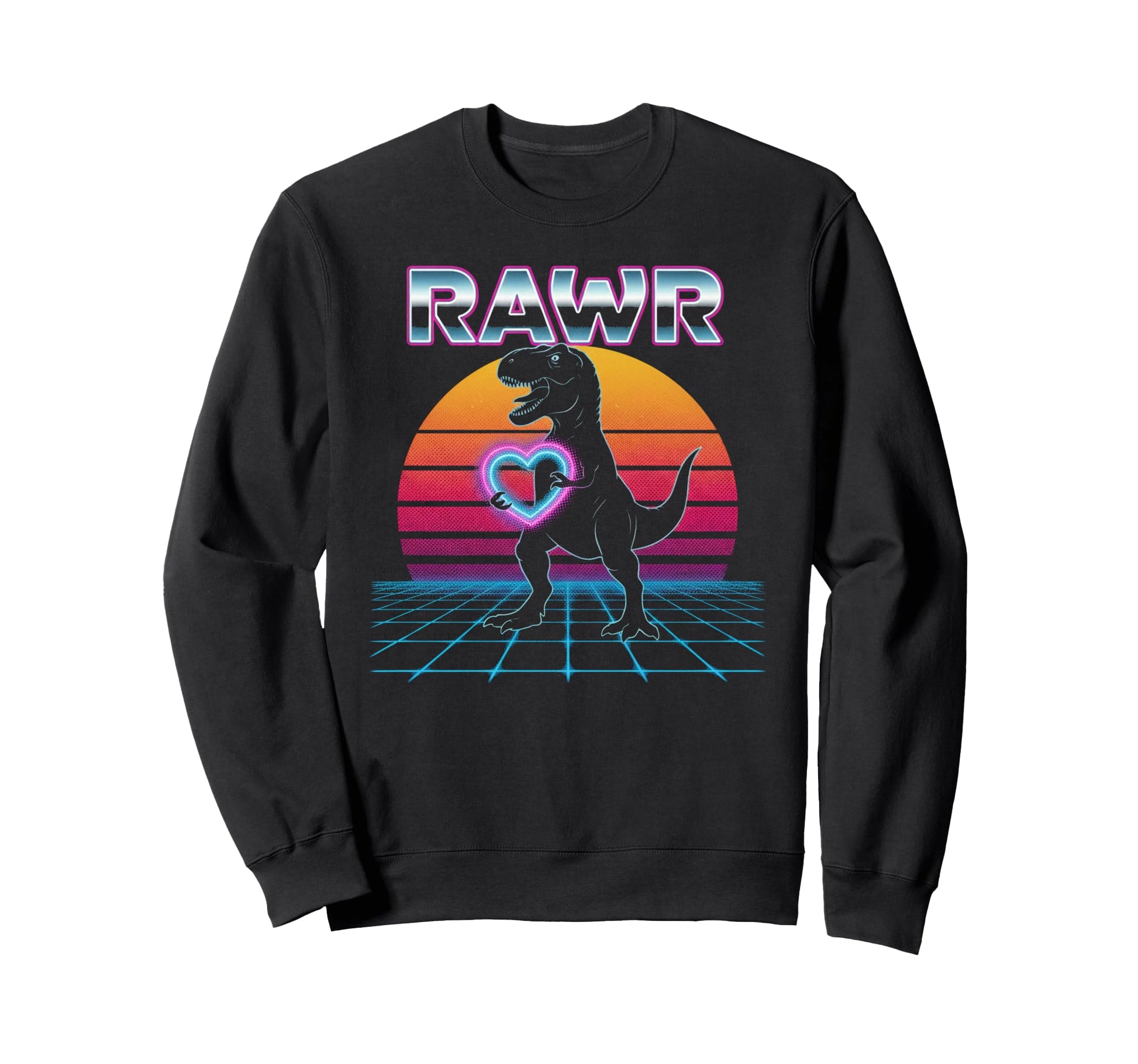 Rawr T Rex Dinosaur Synthwave 80S Sweatshirt - Minimalist Print for Adults - T-Shirt, Sweatshirt, Hoodie