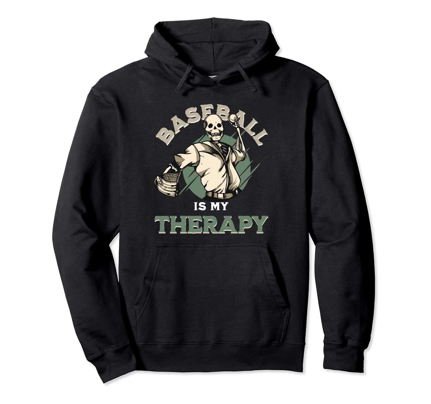 Skull Pitcher Baseball Therapy Funny Hoodie - Custom Art Print Men Women - T-Shirt, Sweatshirt, Hoodie