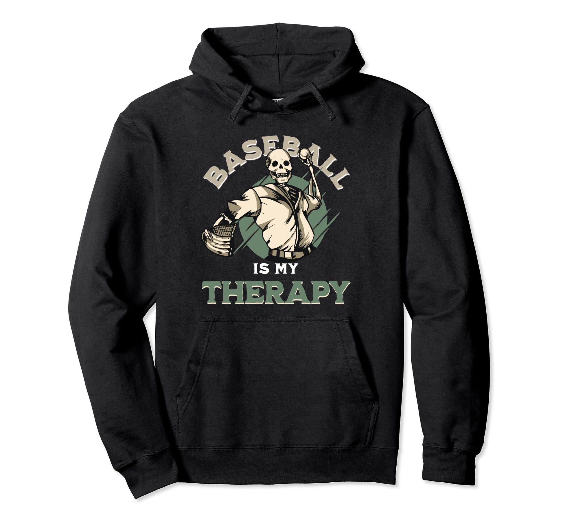 Skull Pitcher Baseball Therapy Funny Hoodie - Custom Art Print Men Women - T-Shirt, Sweatshirt, Hoodie