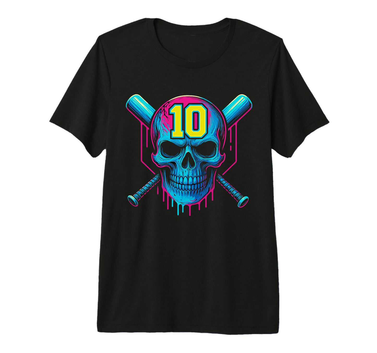 Baseball Skull Drip 10Th Birthday 10 T-Shirt - Graphic Print for Adults - T-Shirt, Sweatshirt, Hoodie