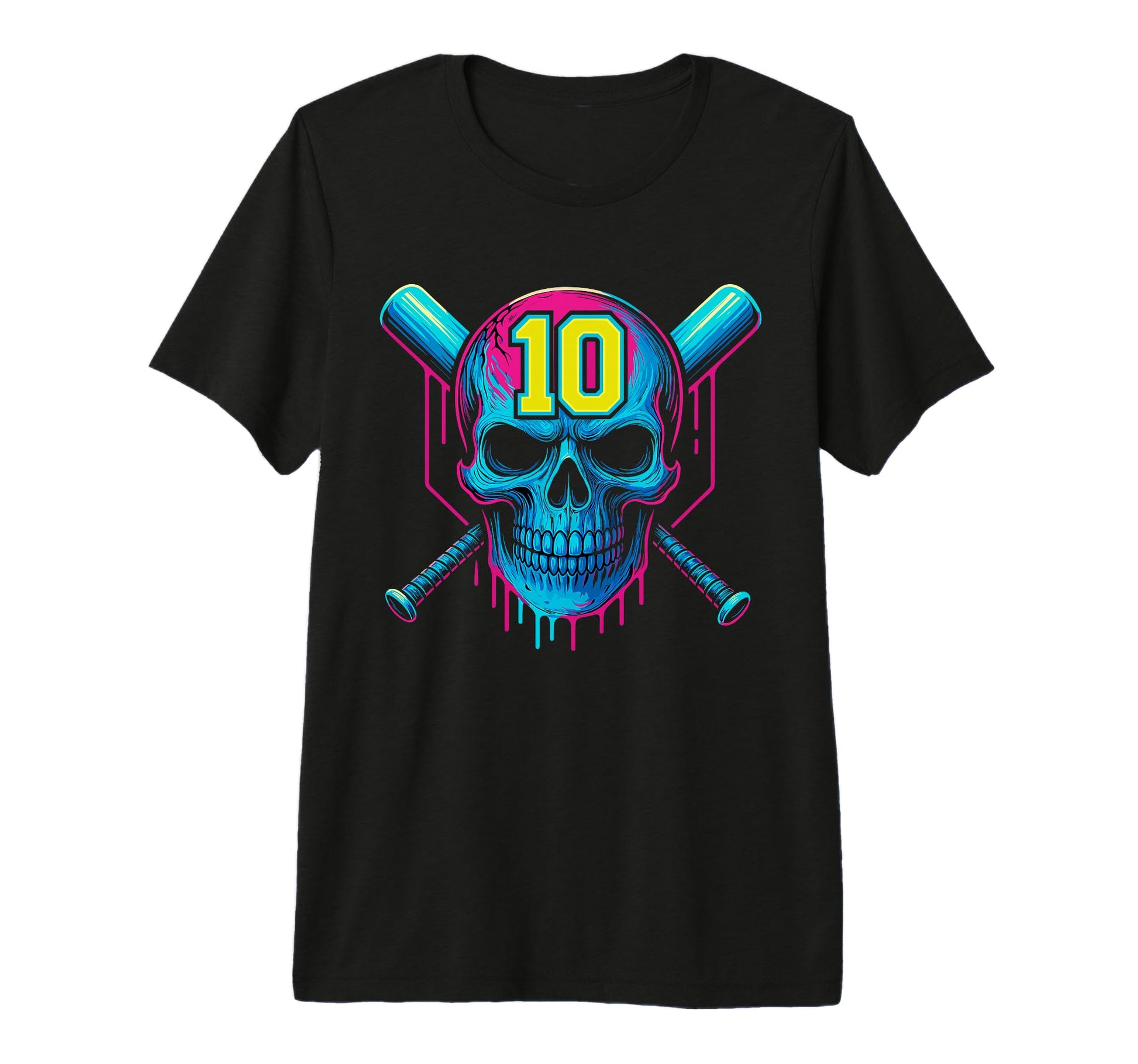 Baseball Skull Drip 10Th Birthday 10 T-Shirt - Graphic Print for Adults - T-Shirt, Sweatshirt, Hoodie