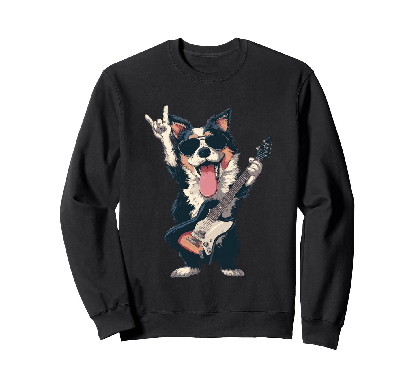 Rock Dog Guitar Playing Funny Sweatshirt - Aesthetic Graphic for Adults - T-Shirt, Sweatshirt, Hoodie