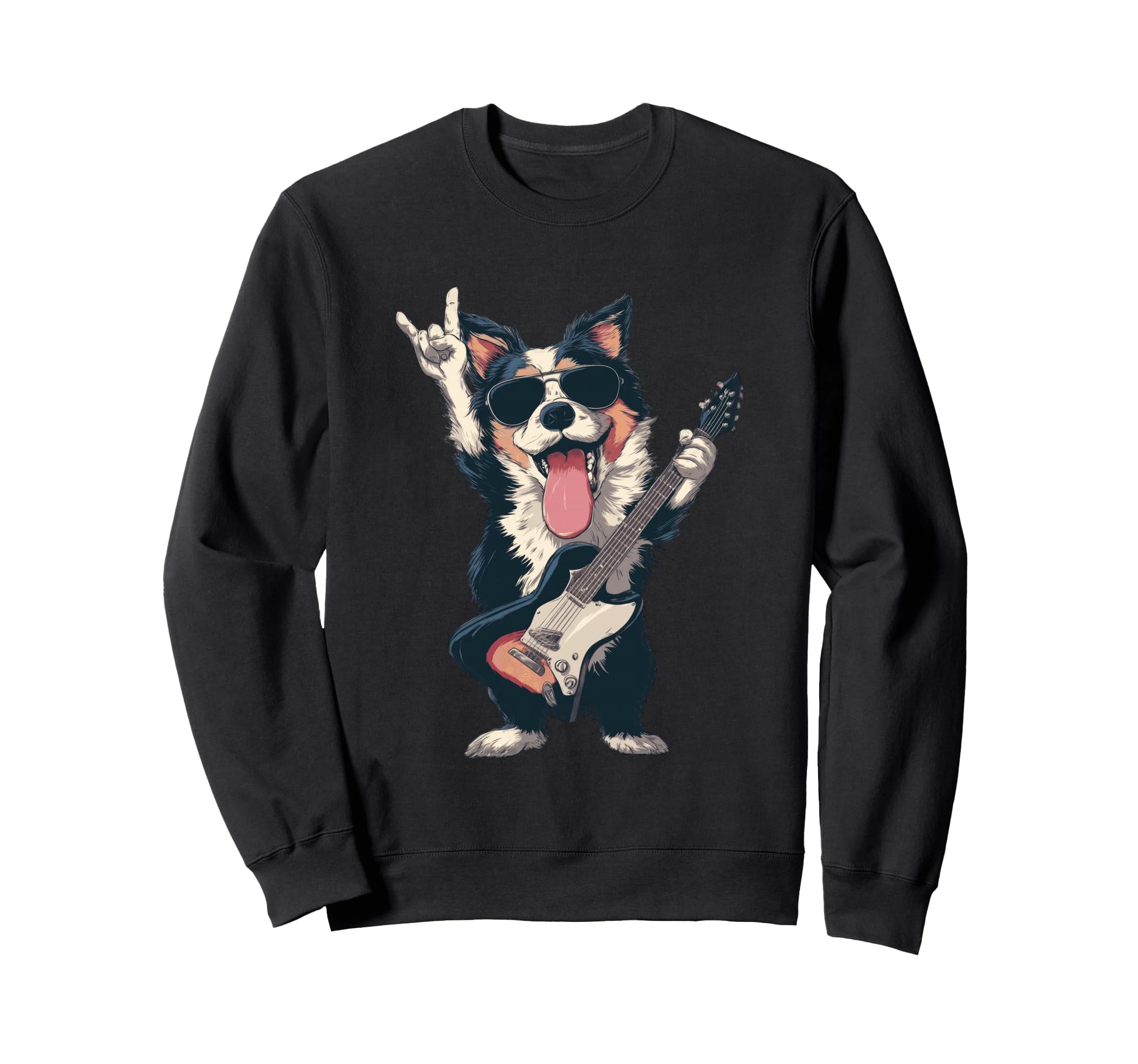Rock Dog Guitar Playing Funny Sweatshirt - Aesthetic Graphic for Adults - T-Shirt, Sweatshirt, Hoodie