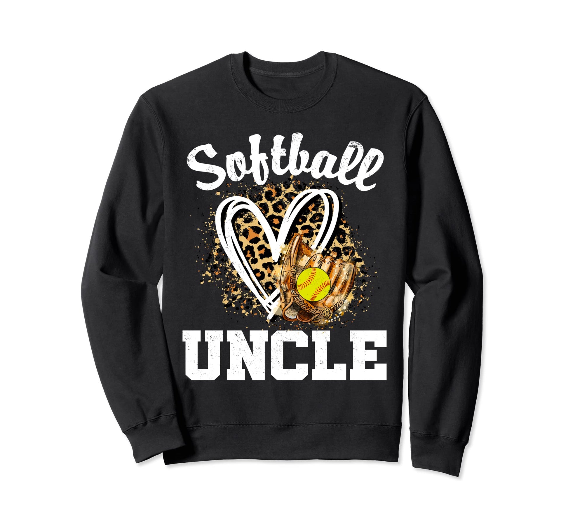 Softball Uncle Leopard Heart Sweatshirt - Fun Novelty Design for Adults - T-Shirt, Sweatshirt, Hoodie