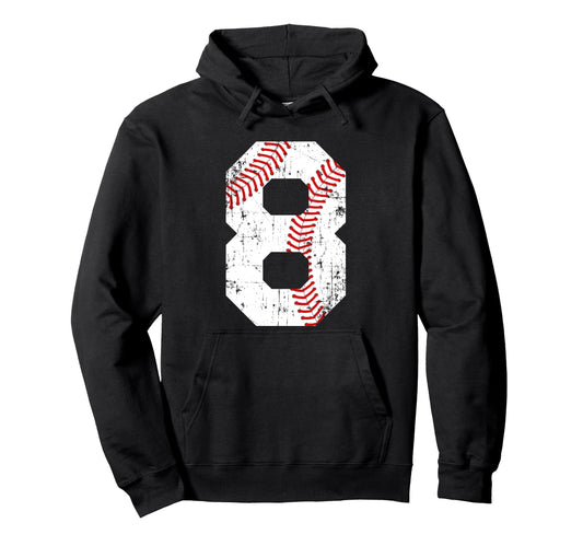 Baseball 8 Jersey Number Hoodie - Fun Novelty Design Unisex - T-Shirt, Sweatshirt, Hoodie