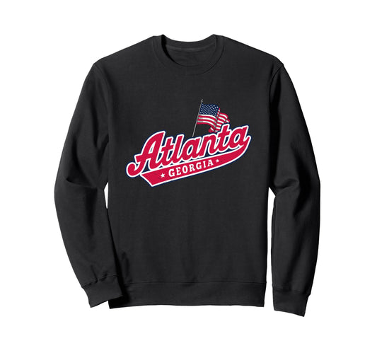 Atlanta Typography American Flag Sweatshirt - Aesthetic Graphic Unisex - T-Shirt, Sweatshirt, Hoodie