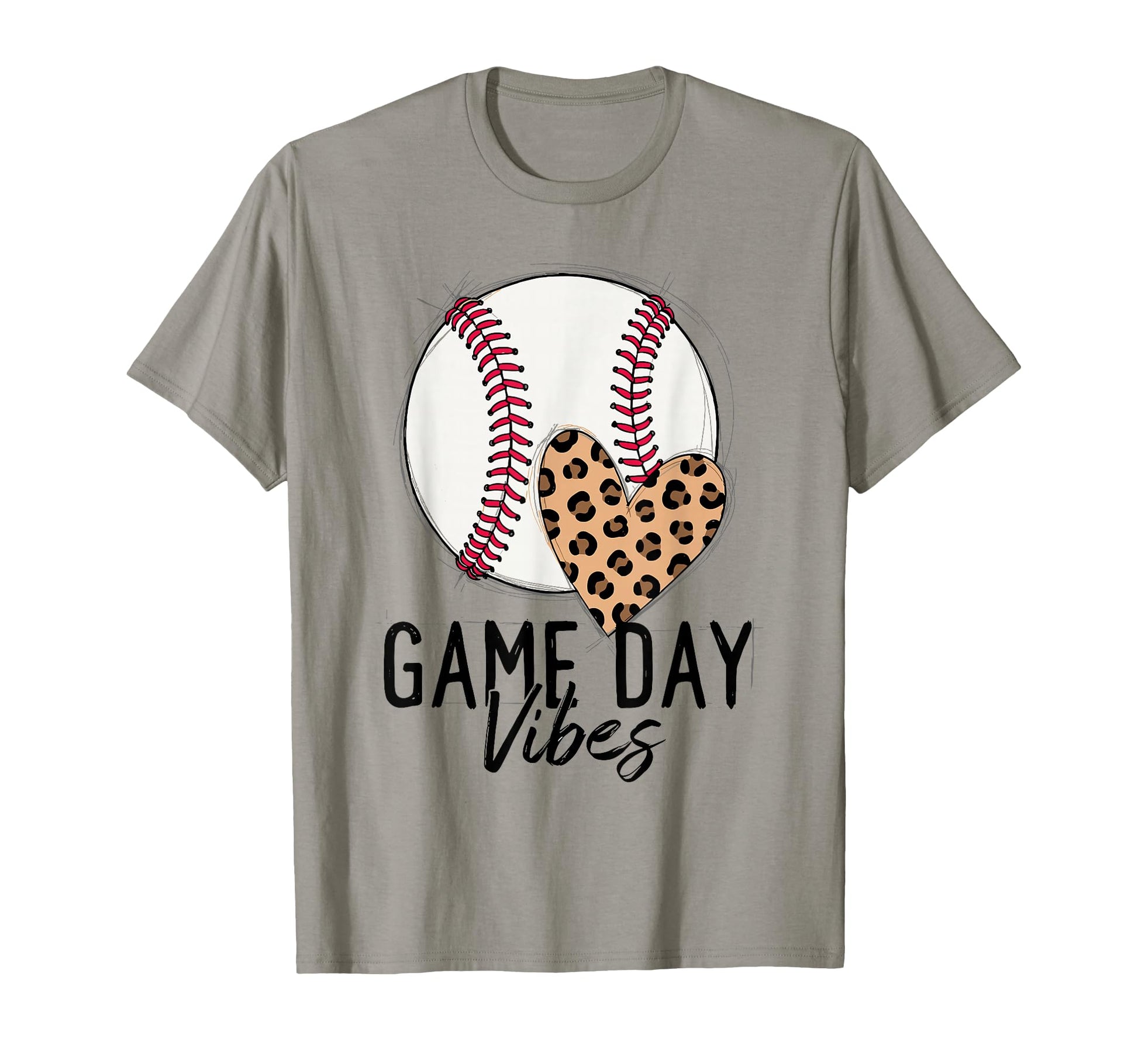 Game Day Vibes Leopard Heart Baseball T-Shirt - Minimalist Print Unisex - T-Shirt, Sweatshirt, Hoodie